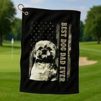 Best Shih Tzu Dad Ever Camo American Flag Dog Dad Golf Towel thumb 1