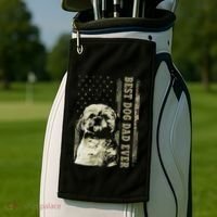 Best Shih Tzu Dad Ever Camo American Flag Dog Dad Golf Towel thumb 2