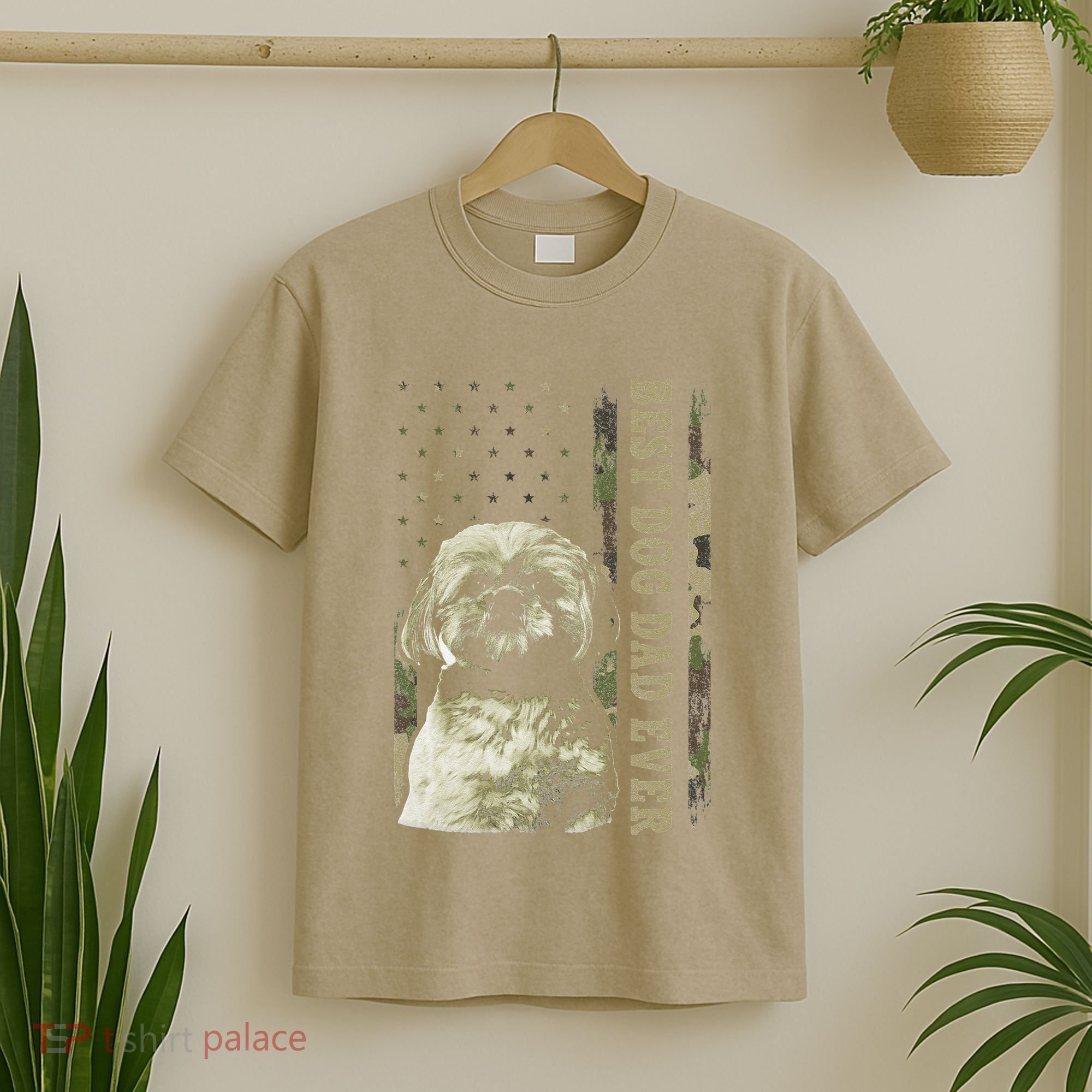 Best Shih Tzu Dad Ever Camo American Flag Dog Dad T-Shirt
