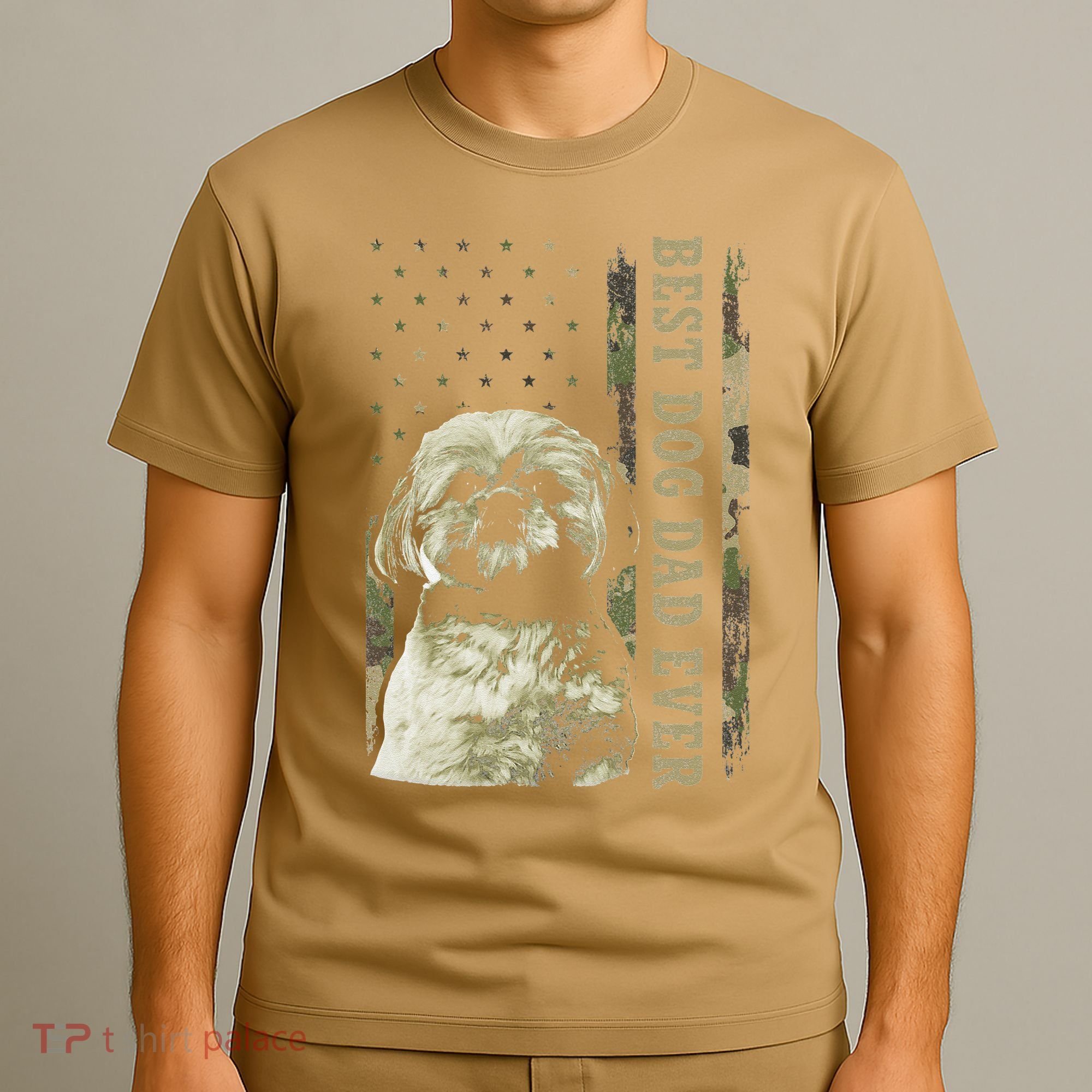 Best Shih Tzu Dad Ever Camo American Flag Dog Dad T-Shirt
