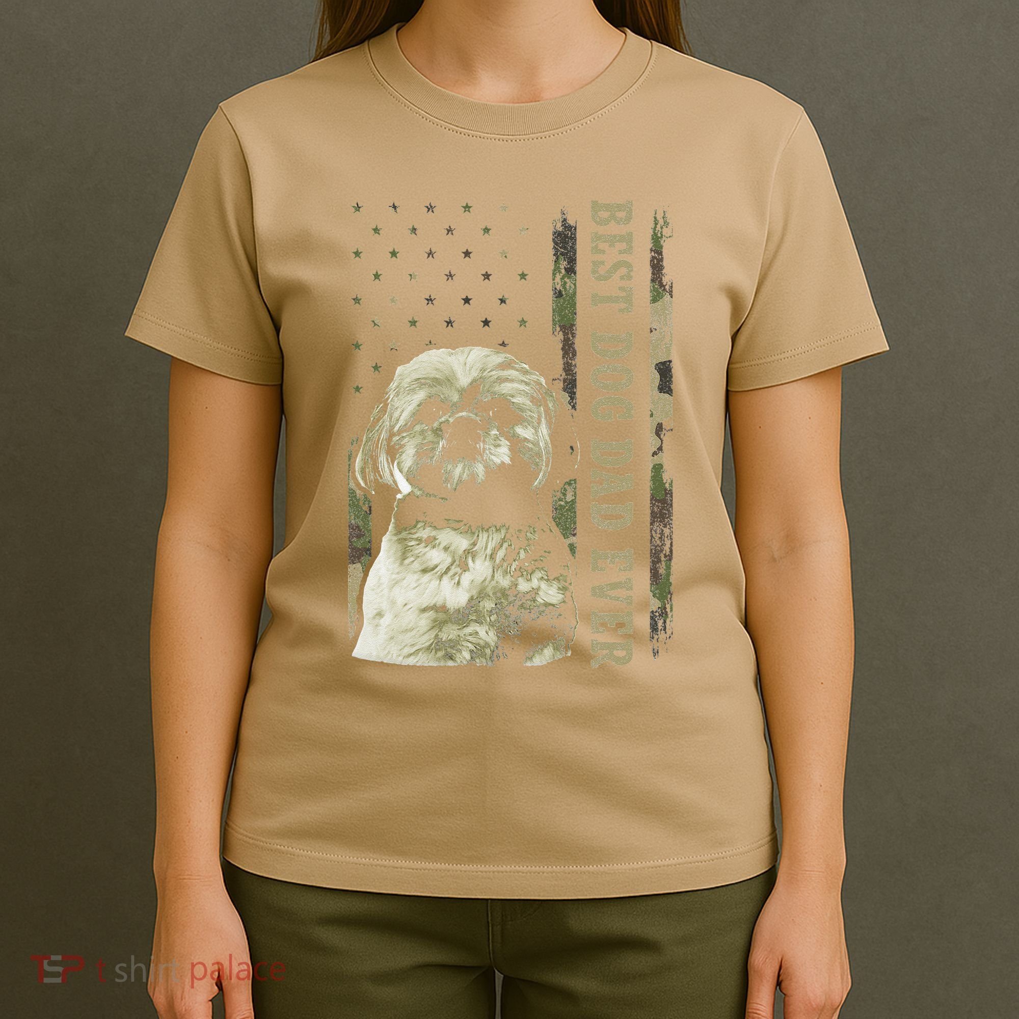 Best Shih Tzu Dad Ever Camo American Flag Dog Dad T-Shirt
