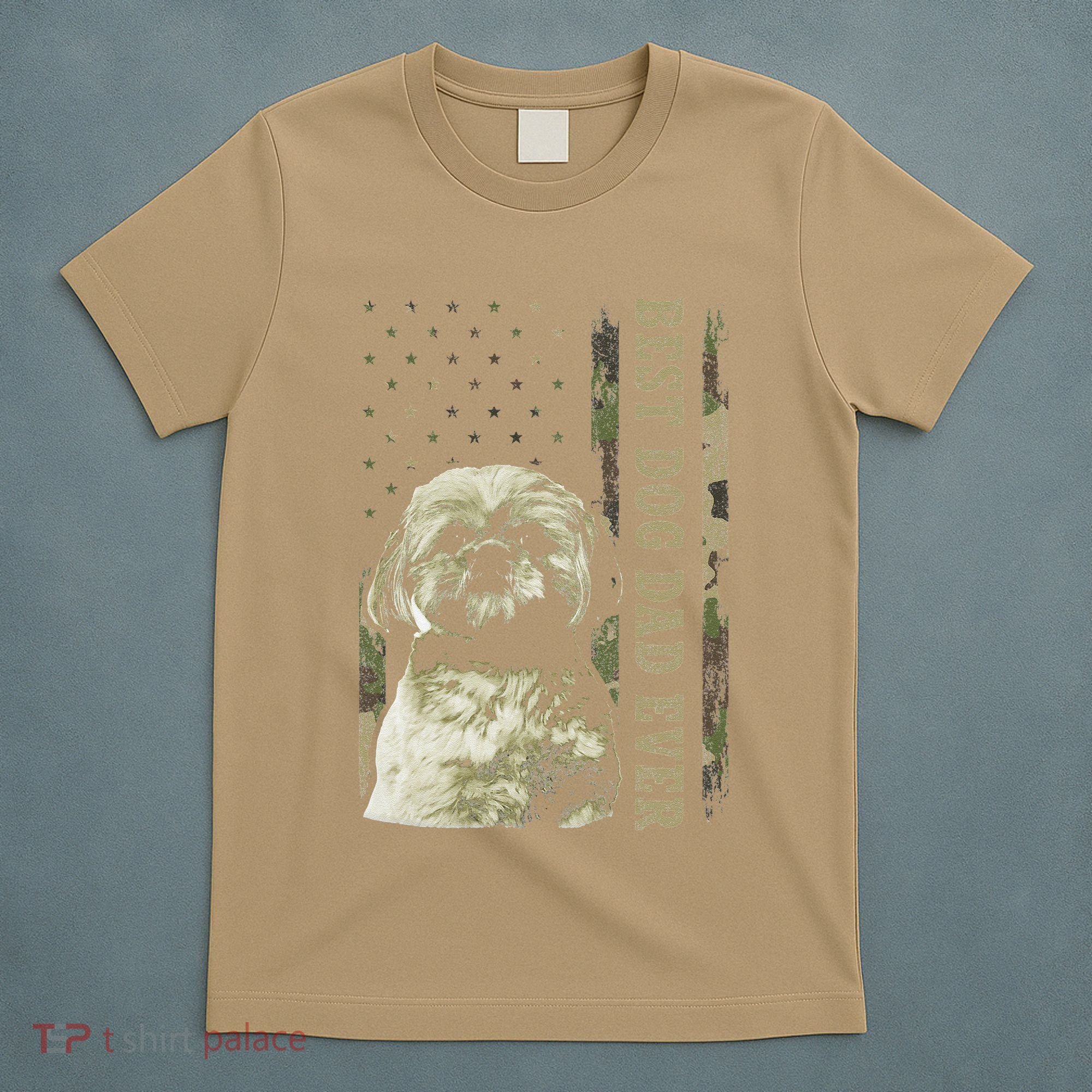 Best Shih Tzu Dad Ever Camo American Flag Dog Dad T-Shirt
