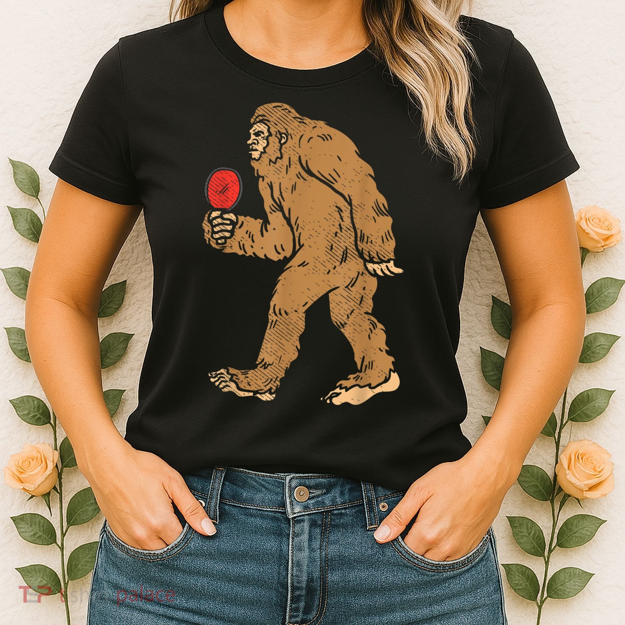 Bigfoot Sasquatch Table Tennis Ping Pong Player King Women's T-Shirt