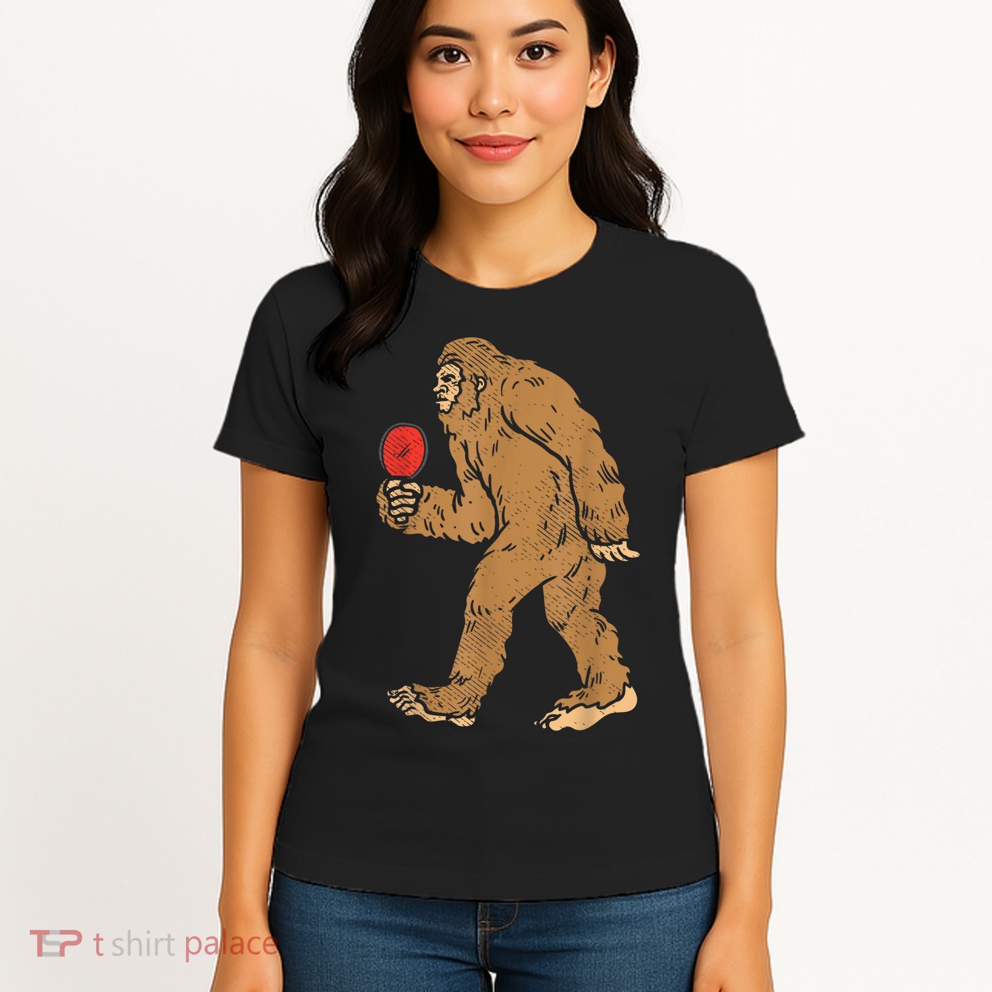 Bigfoot Sasquatch Table Tennis Ping Pong Player King Women's T-Shirt