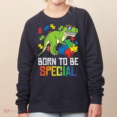Born Special Trex Puzzle Dino Boy Autism Awareness Women's Sweatshirt