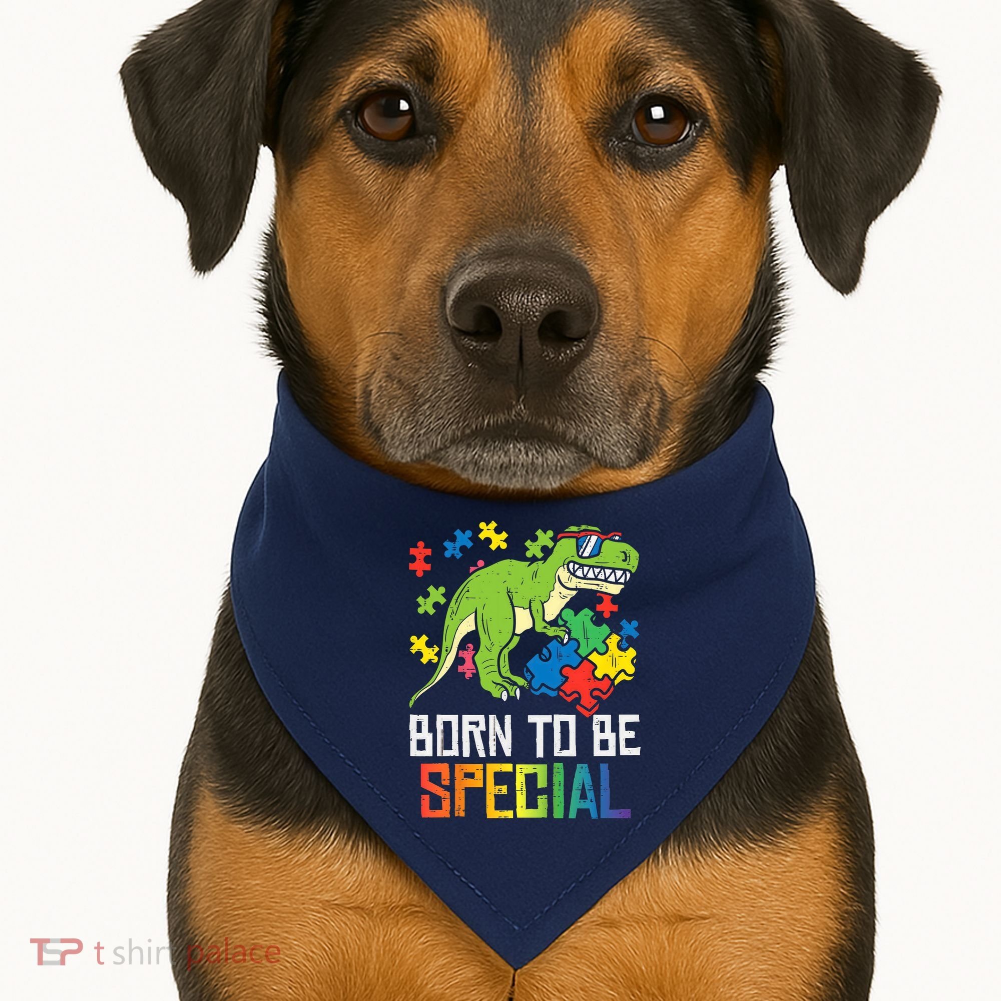 Born Special Trex Puzzle Dino Boy Autism Awareness USA-Made Doggie Bandana