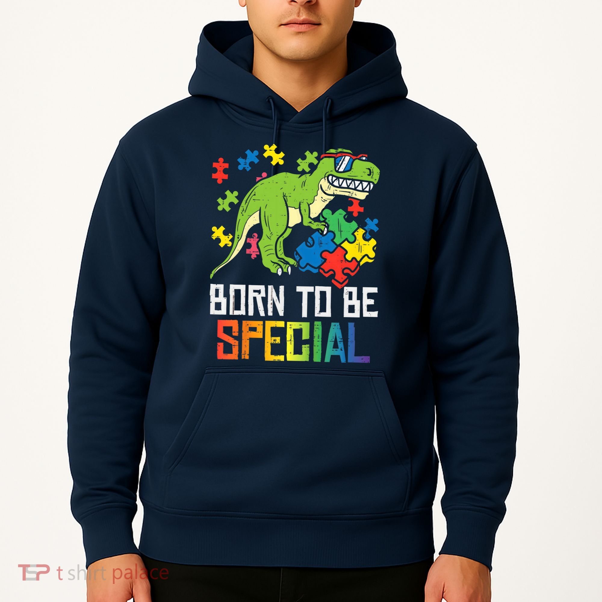 Born Special Trex Puzzle Dino Boy Autism Awareness Hoodie