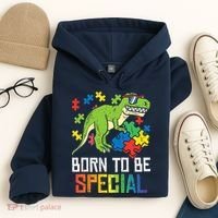 Born Special Trex Puzzle Dino Boy Autism Awareness Hoodie thumb 4