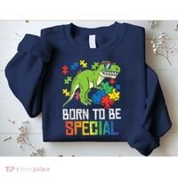 Born Special Trex Puzzle Dino Boy Autism Awareness Sweatshirt thumb 2