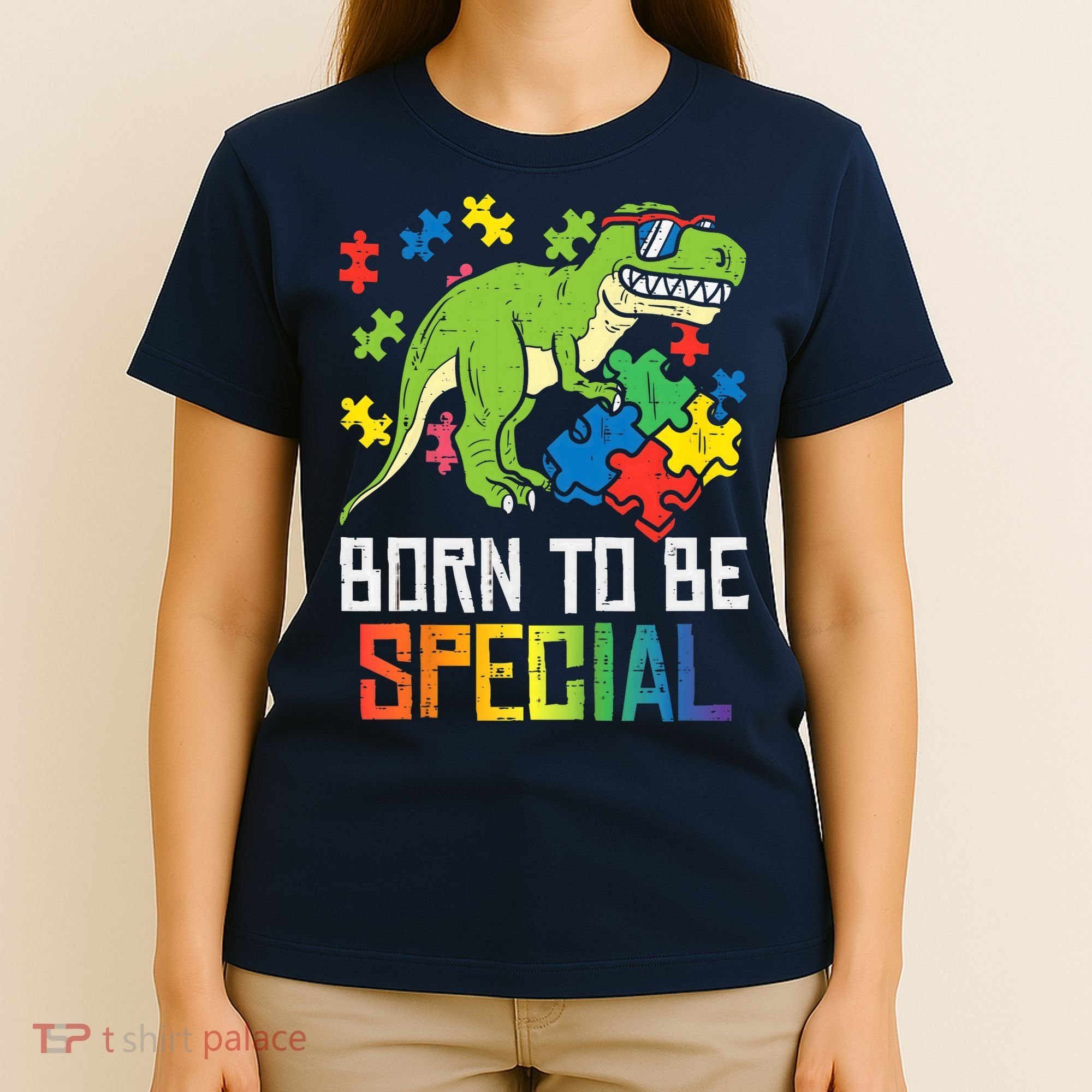 Born Special Trex Puzzle Dino Boy Autism Awareness T-Shirt