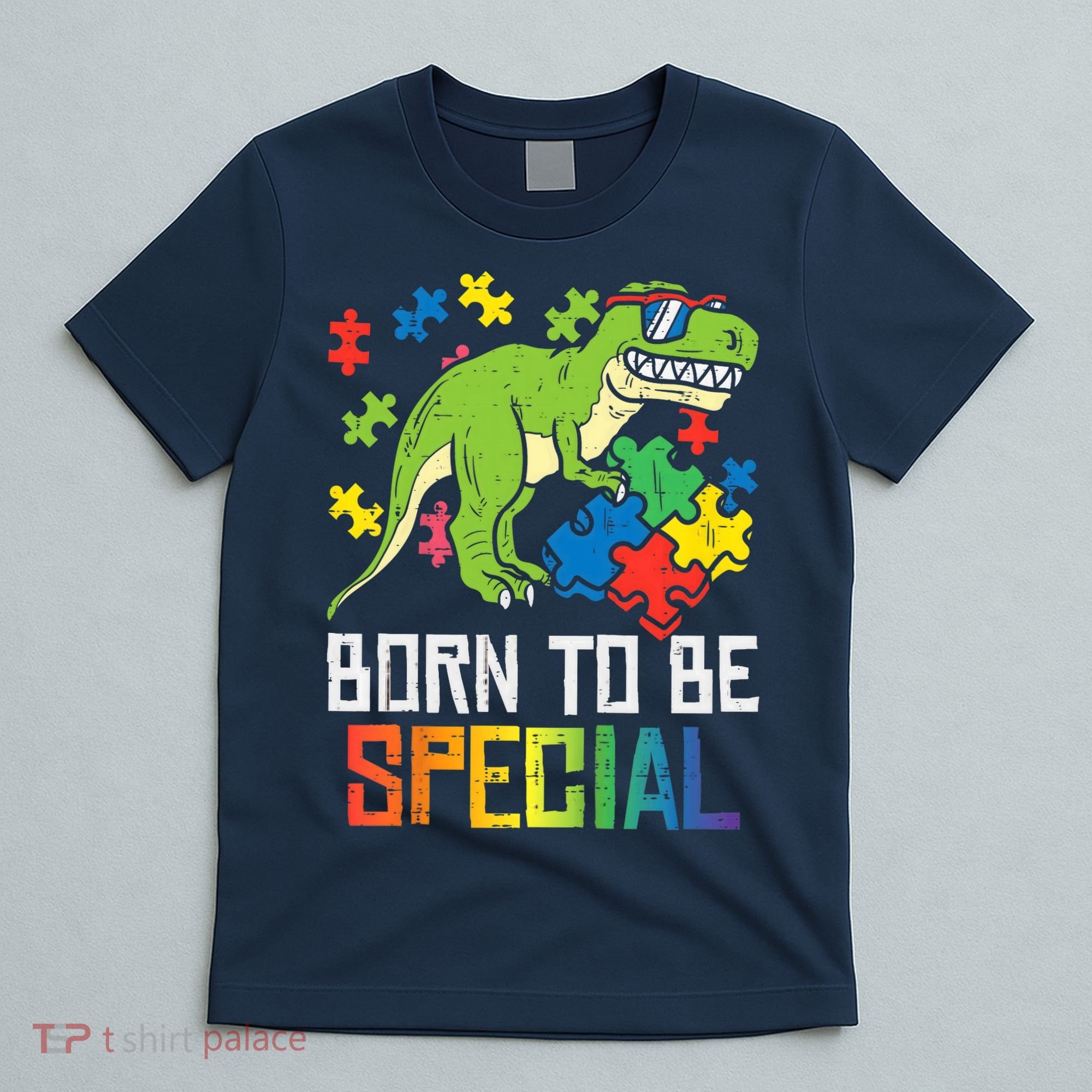 Born Special Trex Puzzle Dino Boy Autism Awareness T-Shirt