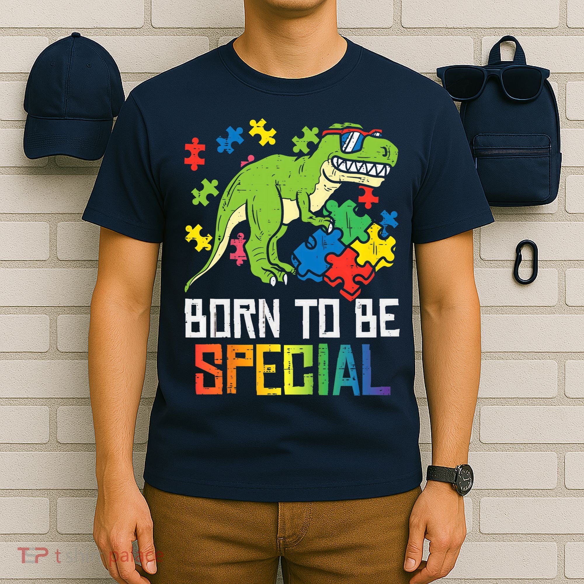 Born Special Trex Puzzle Dino Boy Autism Awareness T-Shirt