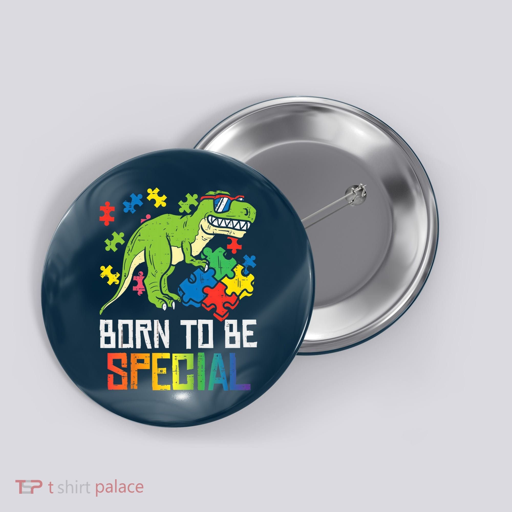 Born Special Trex Puzzle Dino Boy Autism Awareness Button