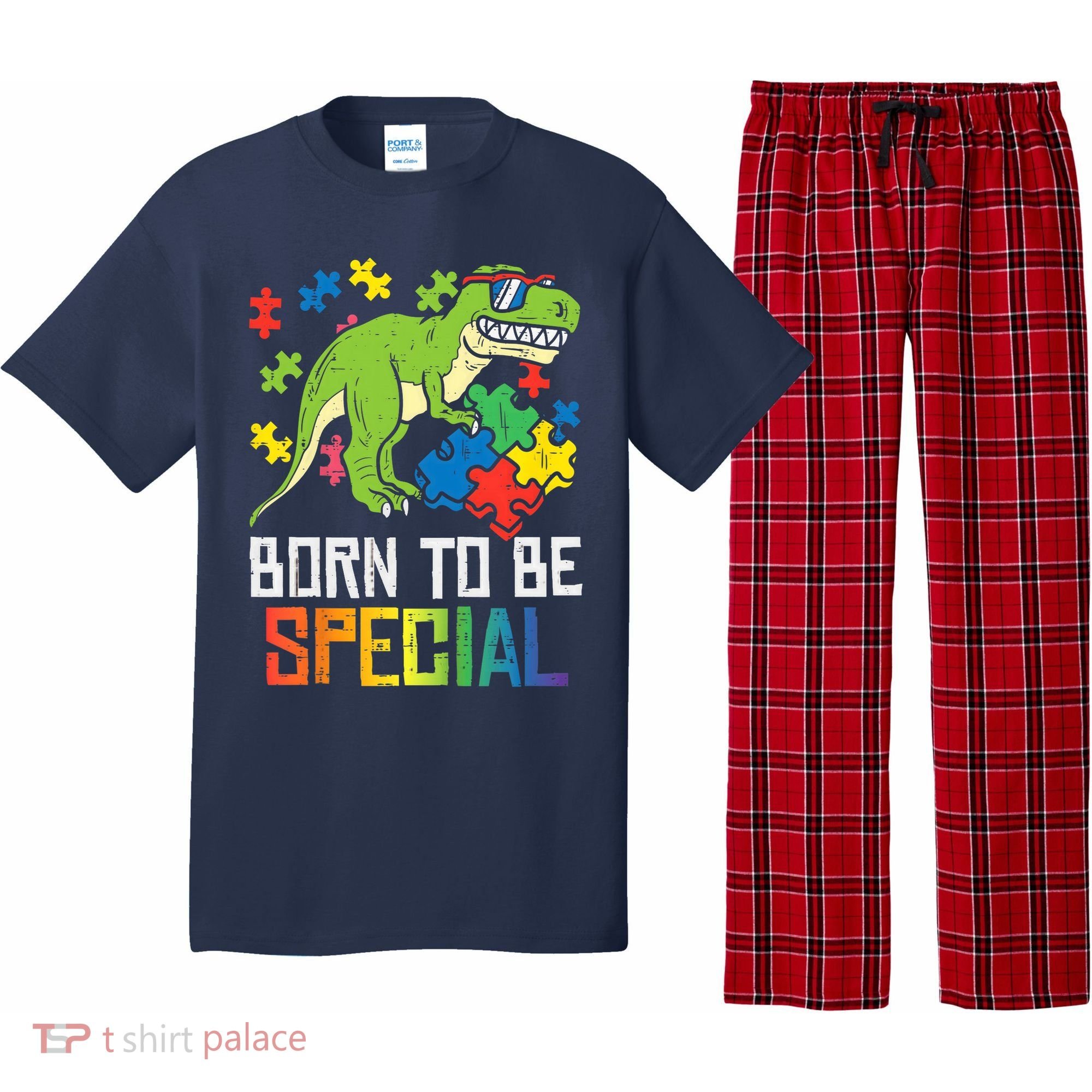 Born Special Trex Puzzle Dino Boy Autism Awareness Pajama Set