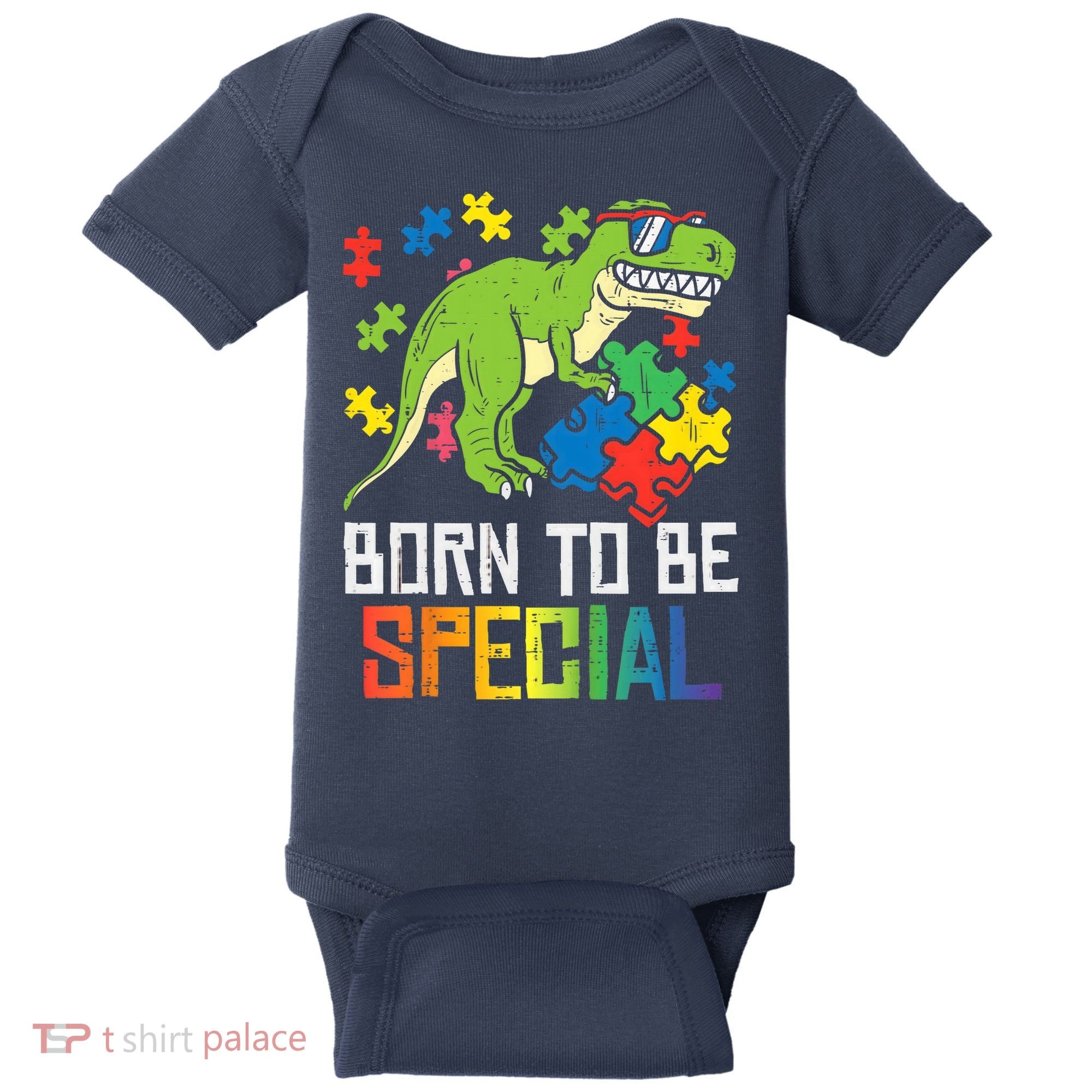Born Special Trex Puzzle Dino Boy Autism Awareness Baby Bodysuit