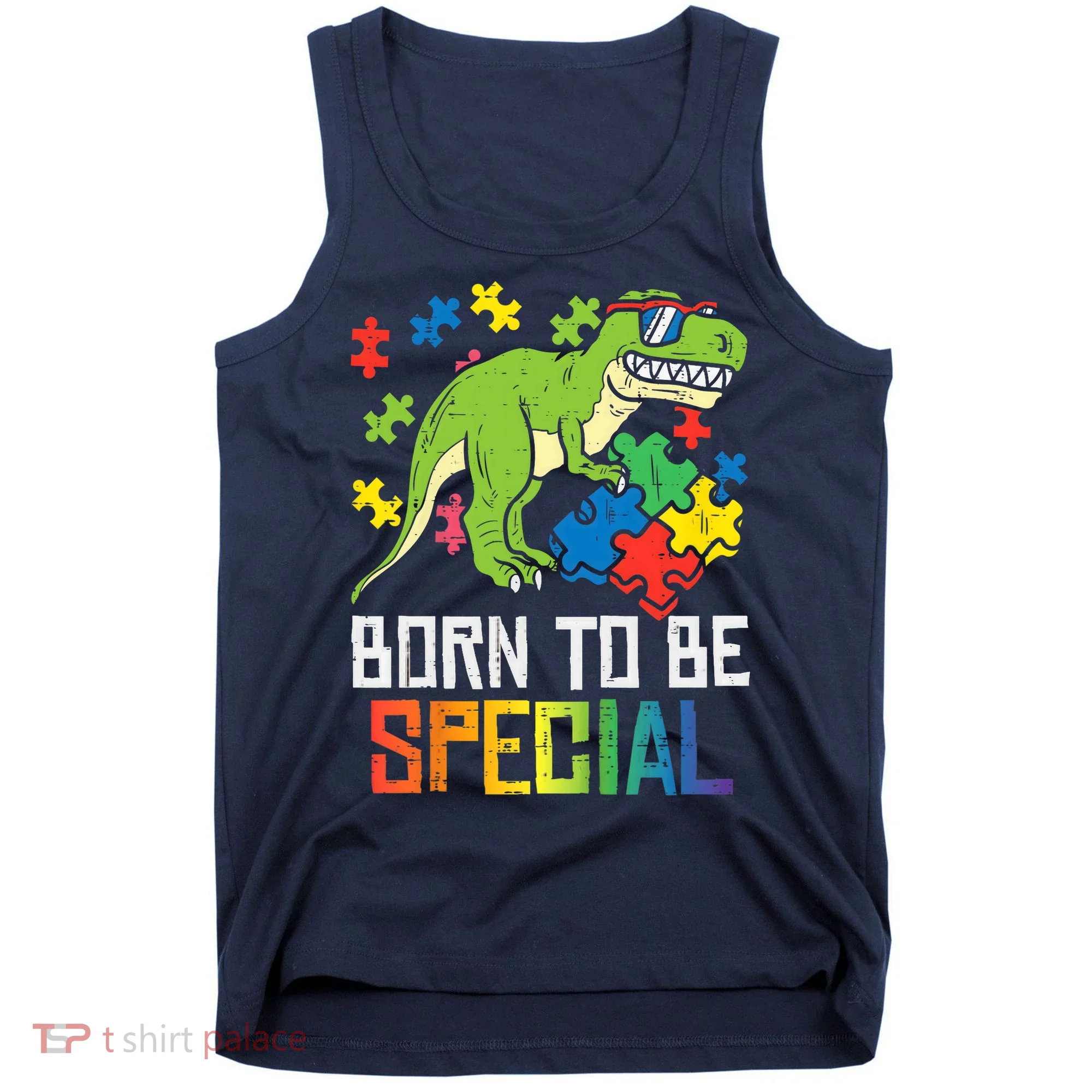 Born Special Trex Puzzle Dino Boy Autism Awareness Tank Top
