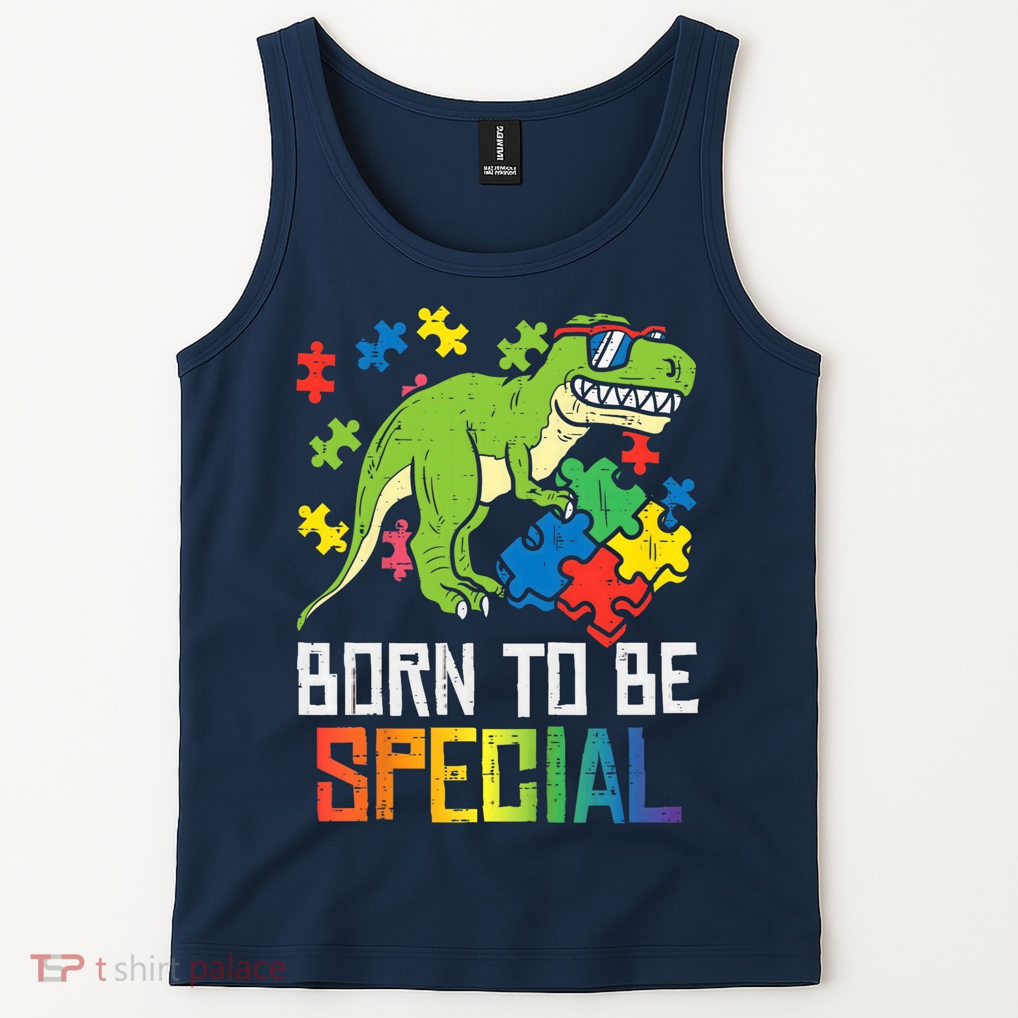 Born Special Trex Puzzle Dino Boy Autism Awareness Tank Top