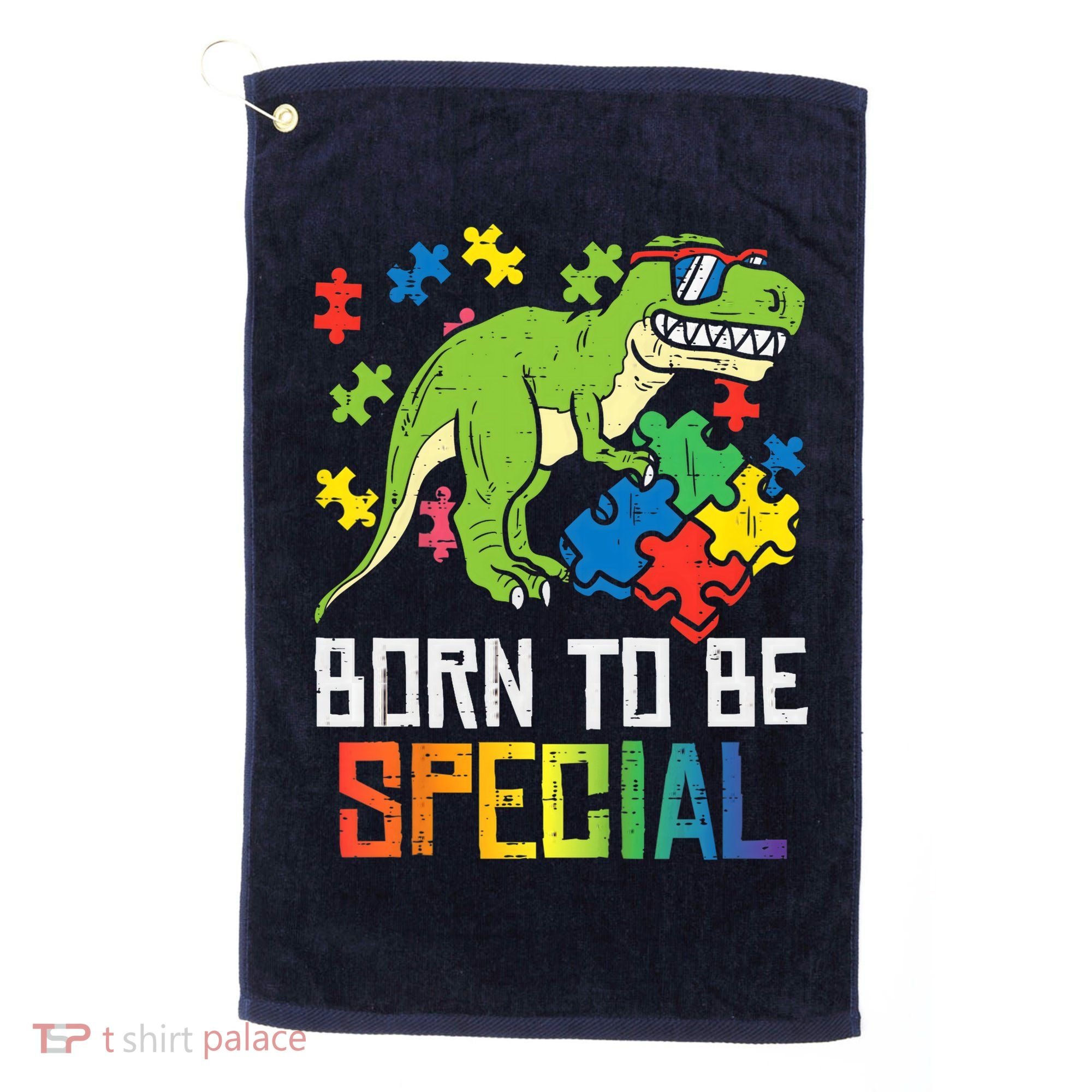 Born Special Trex Puzzle Dino Boy Autism Awareness Golf Towel