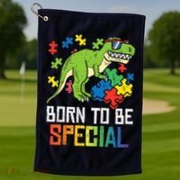 Born Special Trex Puzzle Dino Boy Autism Awareness Golf Towel thumb 1
