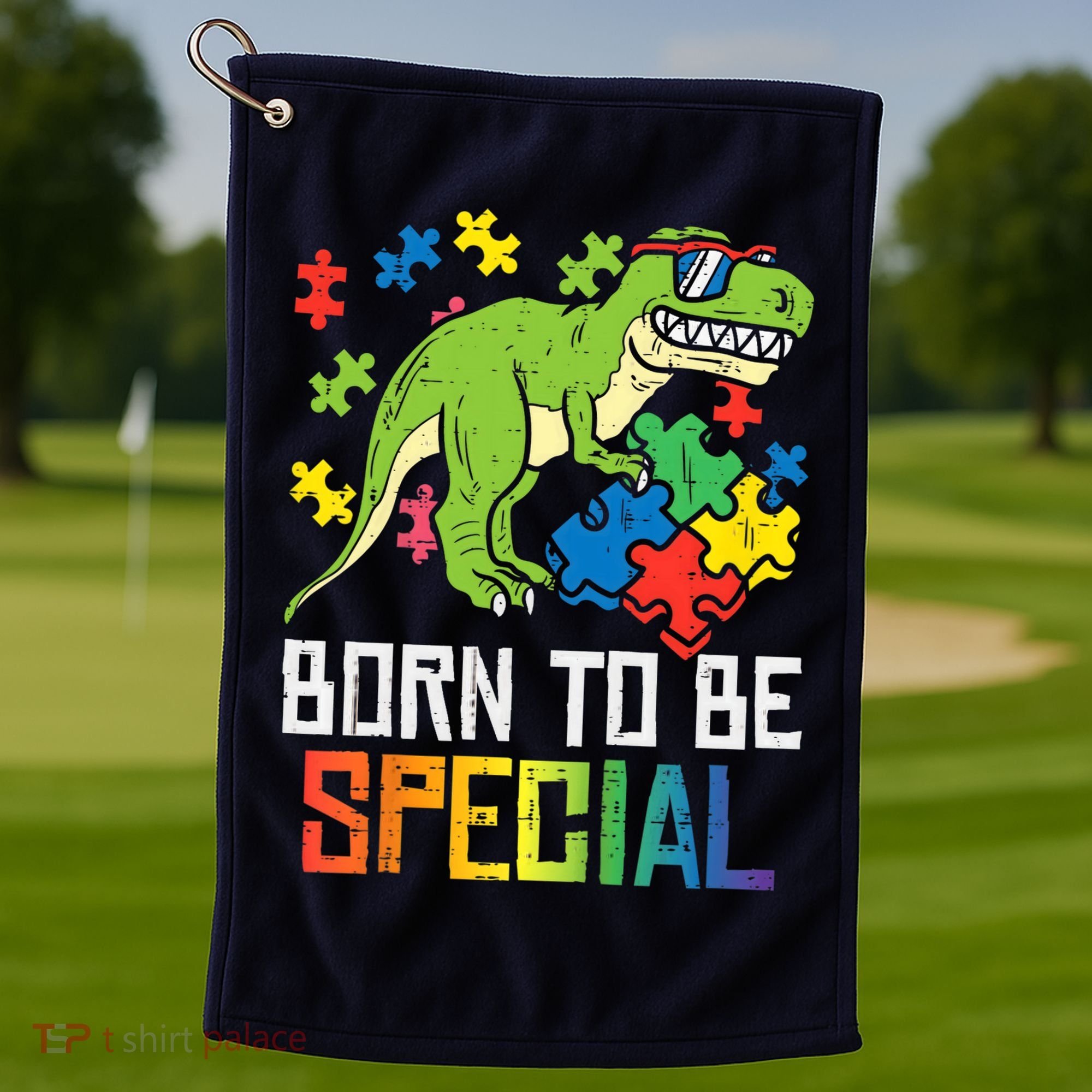 Born Special Trex Puzzle Dino Boy Autism Awareness Golf Towel