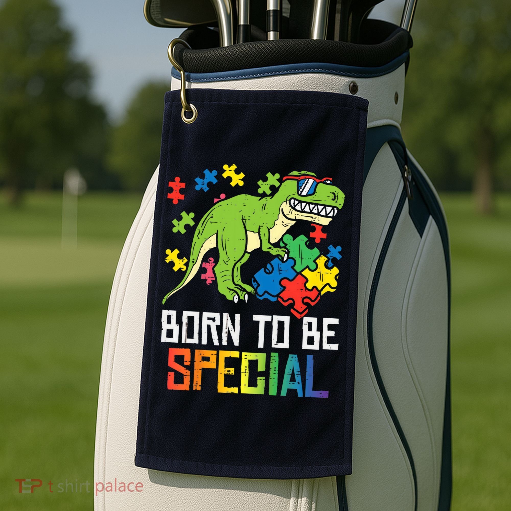 Born Special Trex Puzzle Dino Boy Autism Awareness Golf Towel