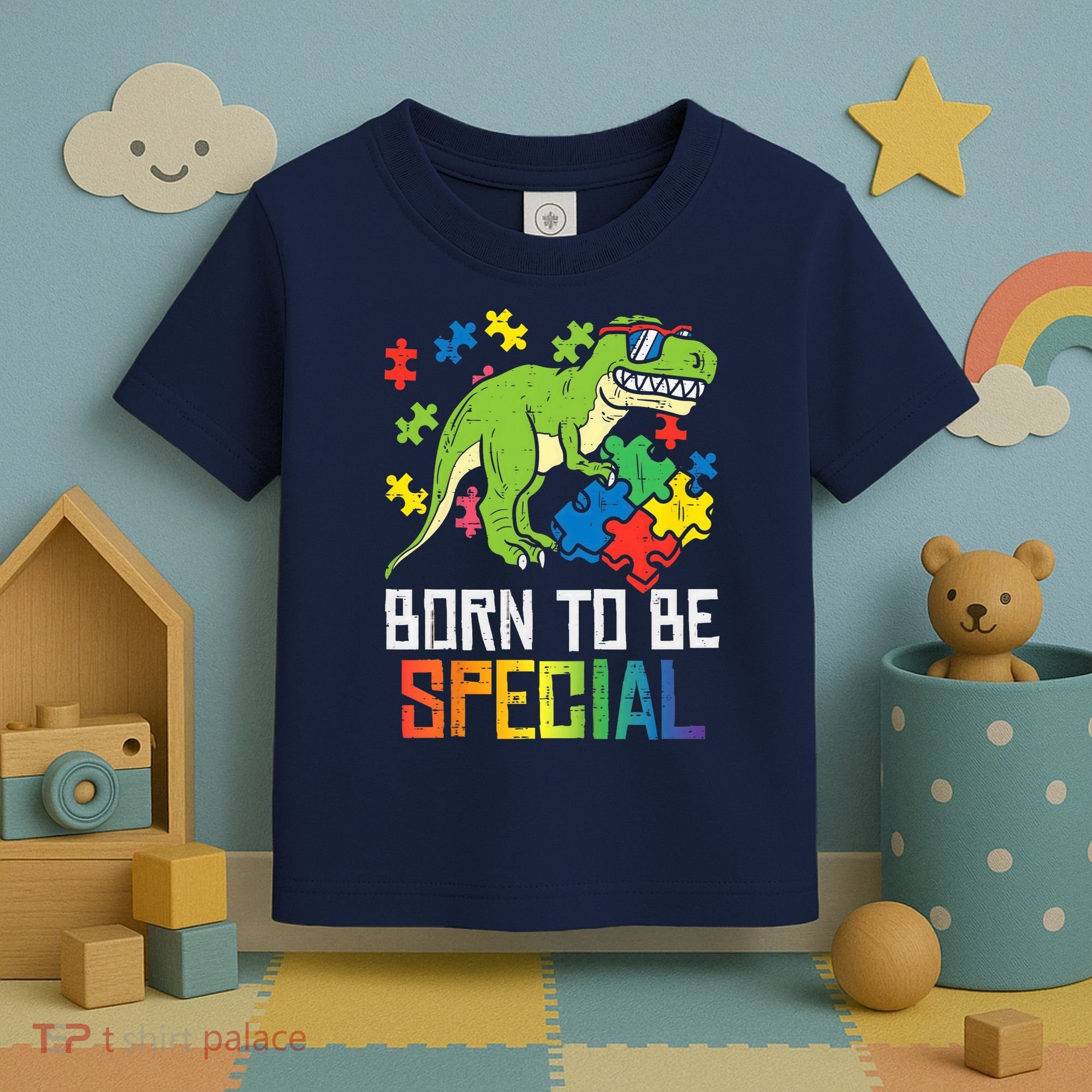 Born Special Trex Puzzle Dino Boy Autism Awareness Toddler T-Shirt