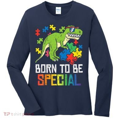 Born Special Trex Puzzle Dino Boy Autism Awareness Women's Long Sleeve Shirt