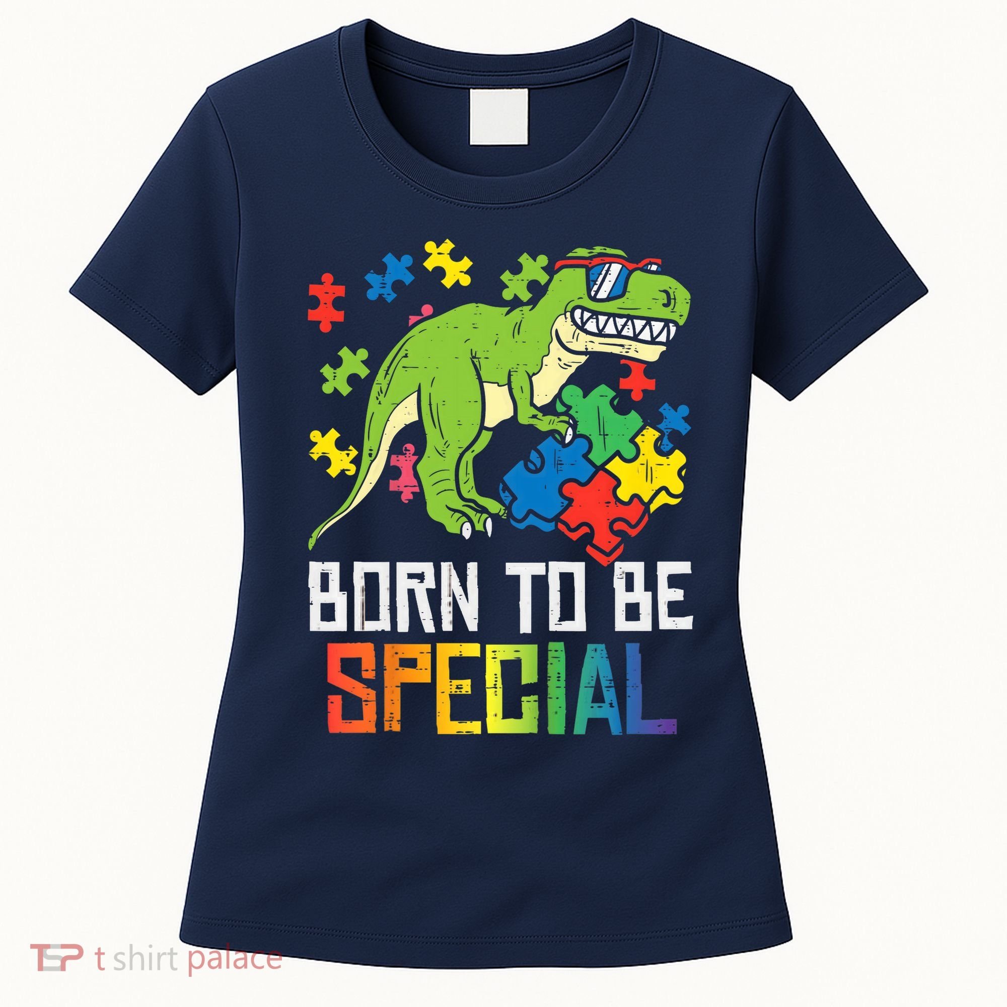 Born Special Trex Puzzle Dino Boy Autism Awareness Women's T-Shirt