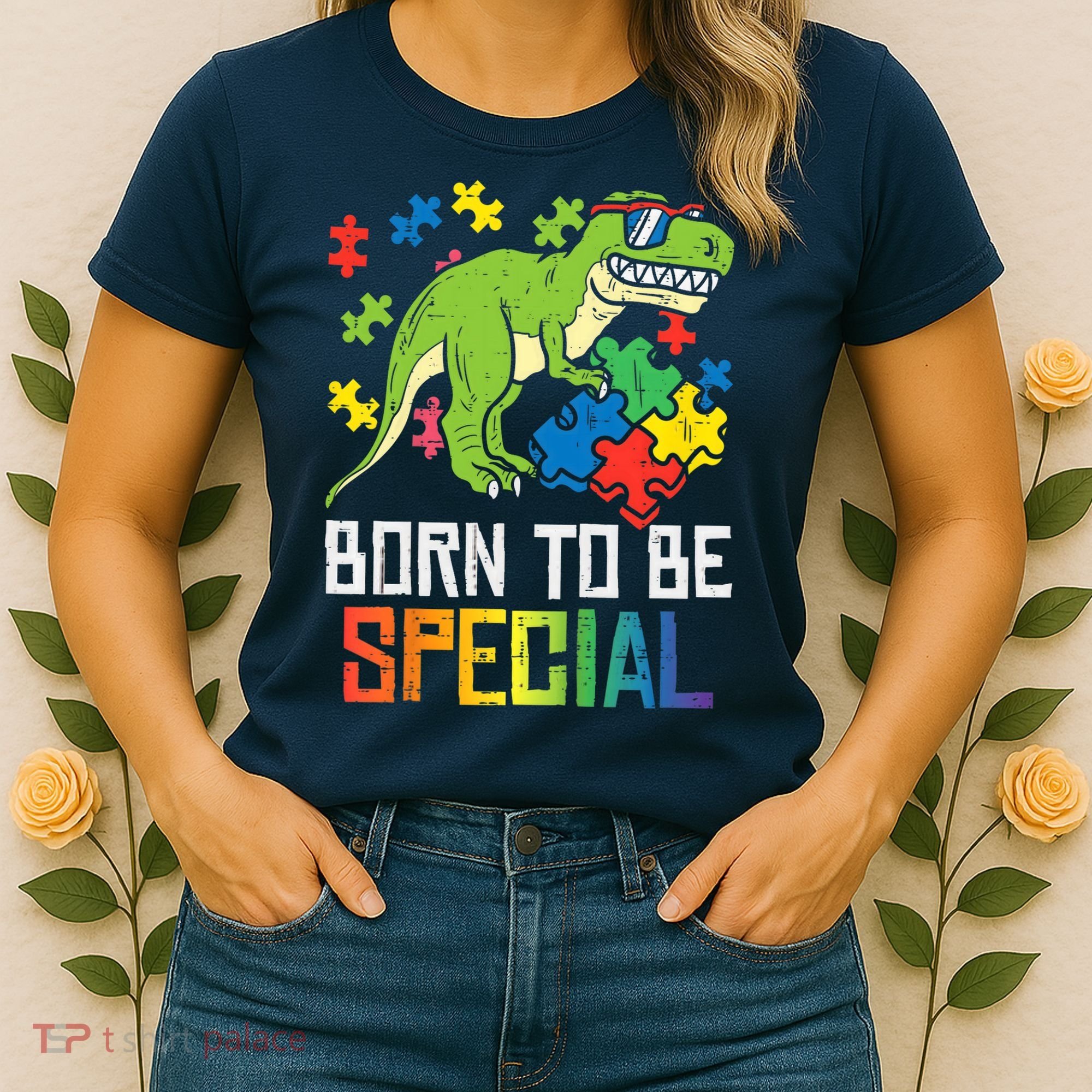 Born Special Trex Puzzle Dino Boy Autism Awareness Women's T-Shirt