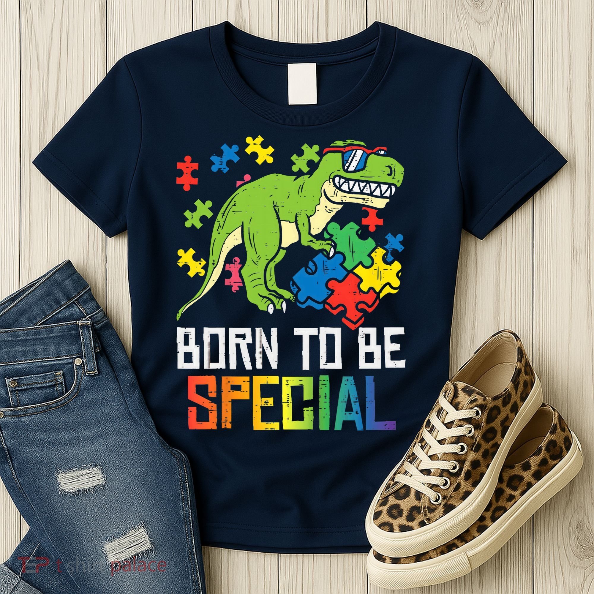 Born Special Trex Puzzle Dino Boy Autism Awareness Women's T-Shirt