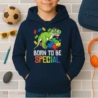 Born Special Trex Puzzle Dino Boy Autism Awareness Kids Hoodie thumb 2