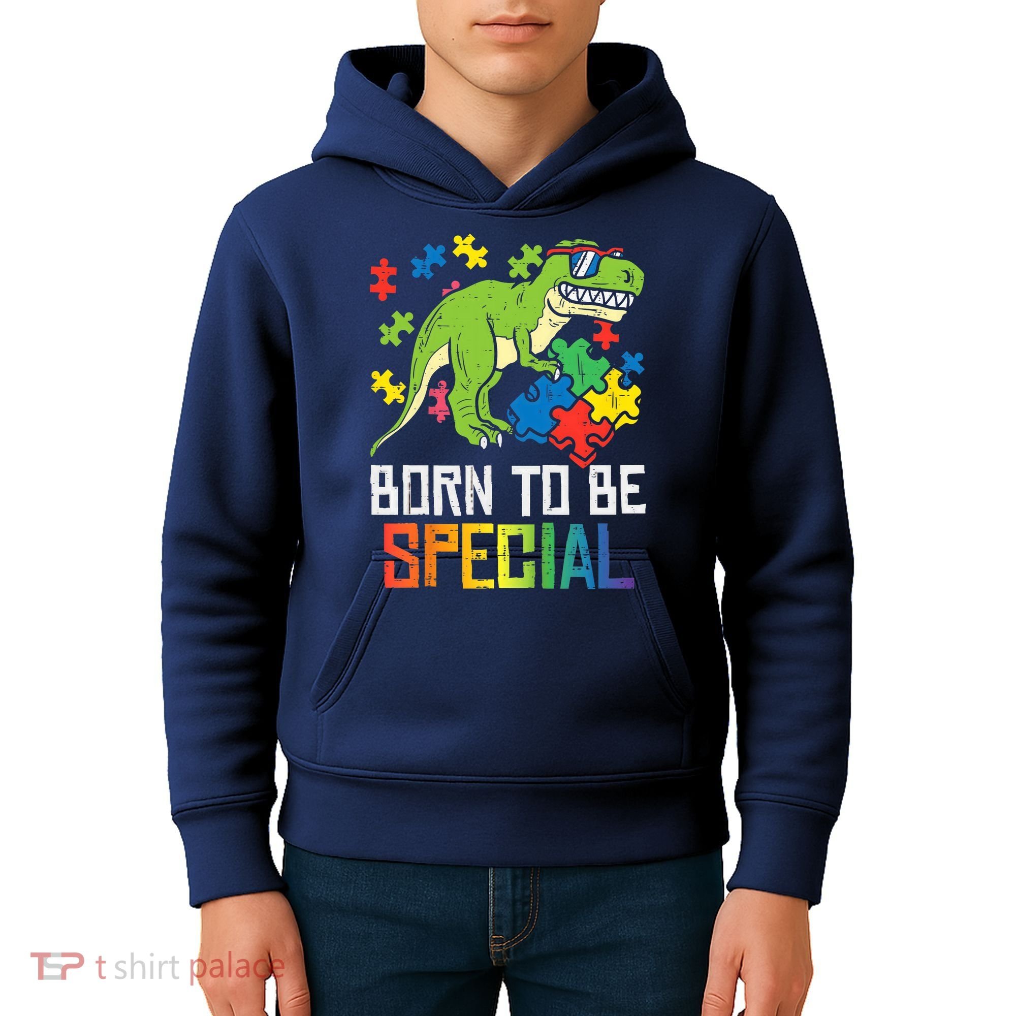 Born Special Trex Puzzle Dino Boy Autism Awareness Kids Hoodie