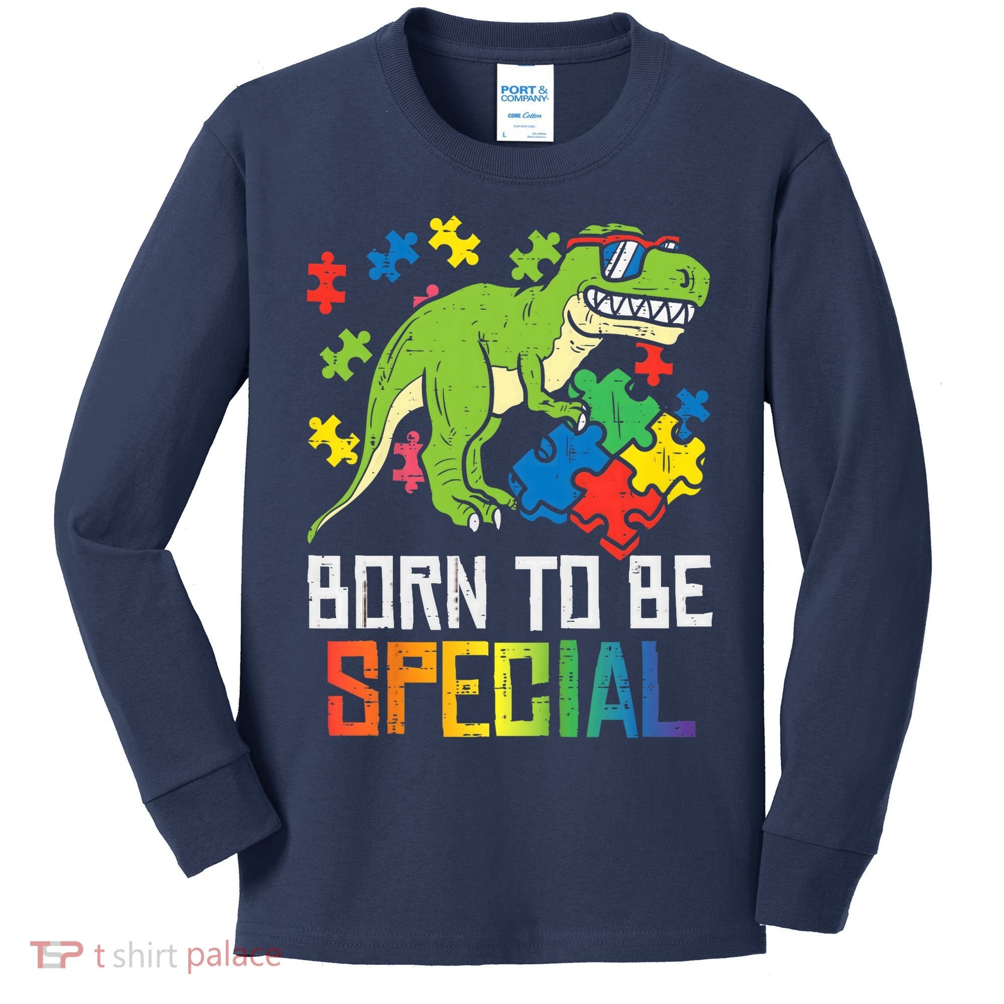 Born Special Trex Puzzle Dino Boy Autism Awareness Kids Long Sleeve Shirt