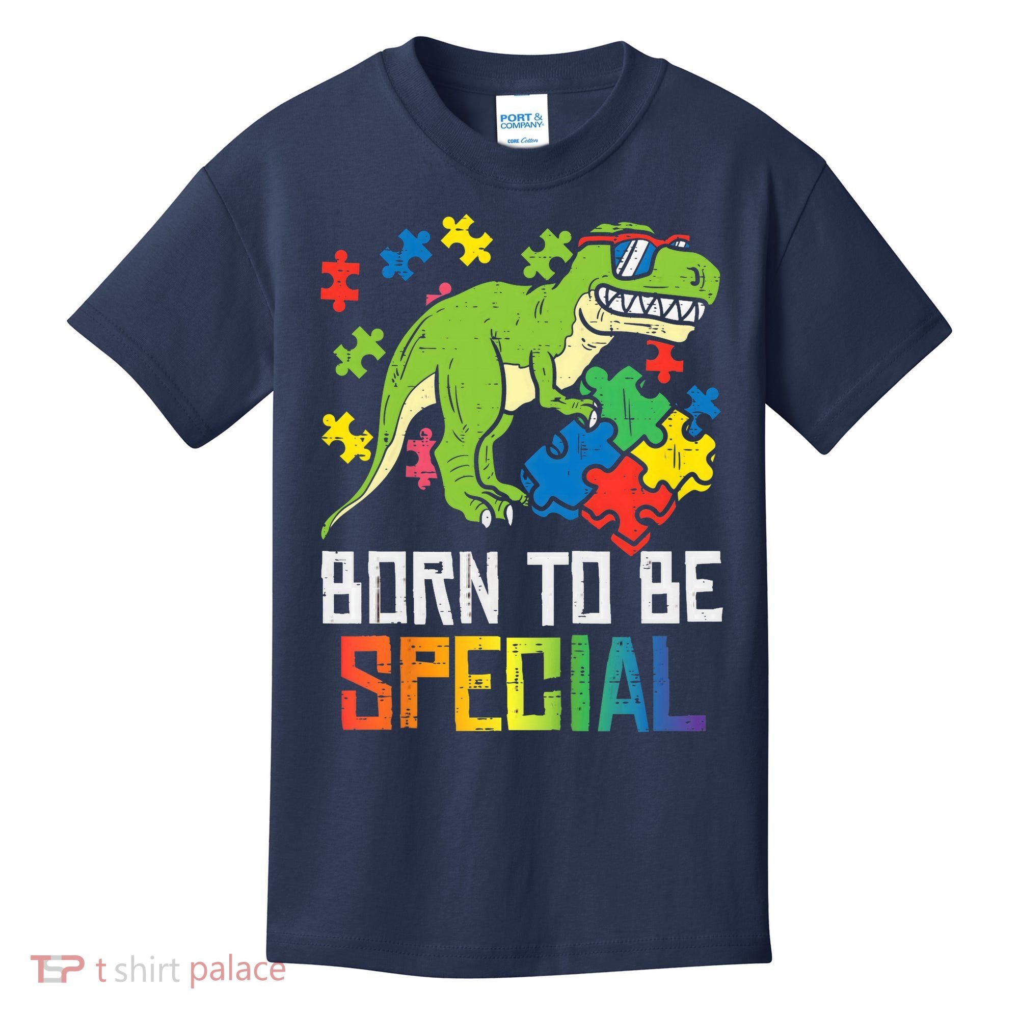 Born Special Trex Puzzle Dino Boy Autism Awareness Kids T-Shirt
