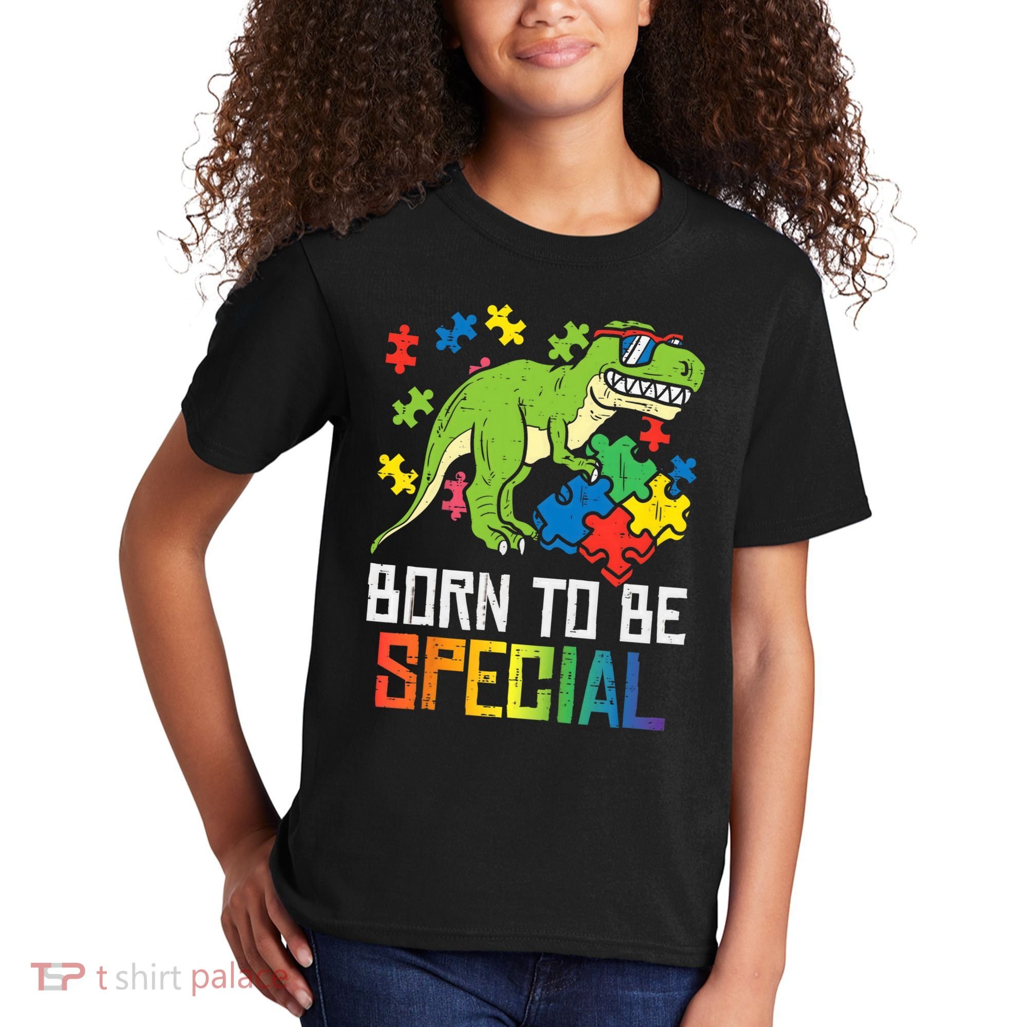 Born Special Trex Puzzle Dino Boy Autism Awareness Kids T-Shirt