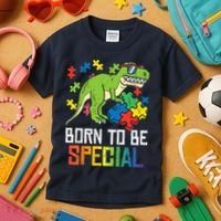 Born Special Trex Puzzle Dino Boy Autism Awareness Kids T-Shirt thumb 3