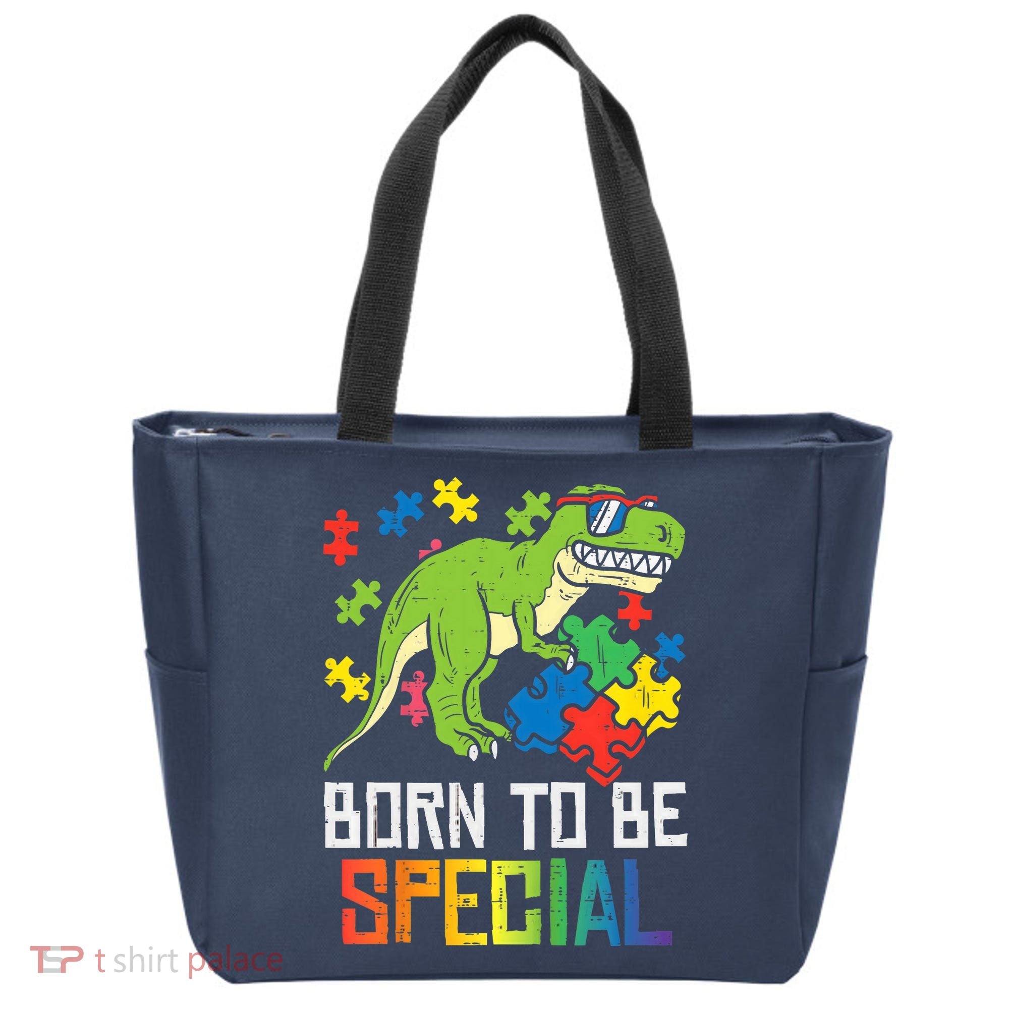 Born Special Trex Puzzle Dino Boy Autism Awareness Tote Bag