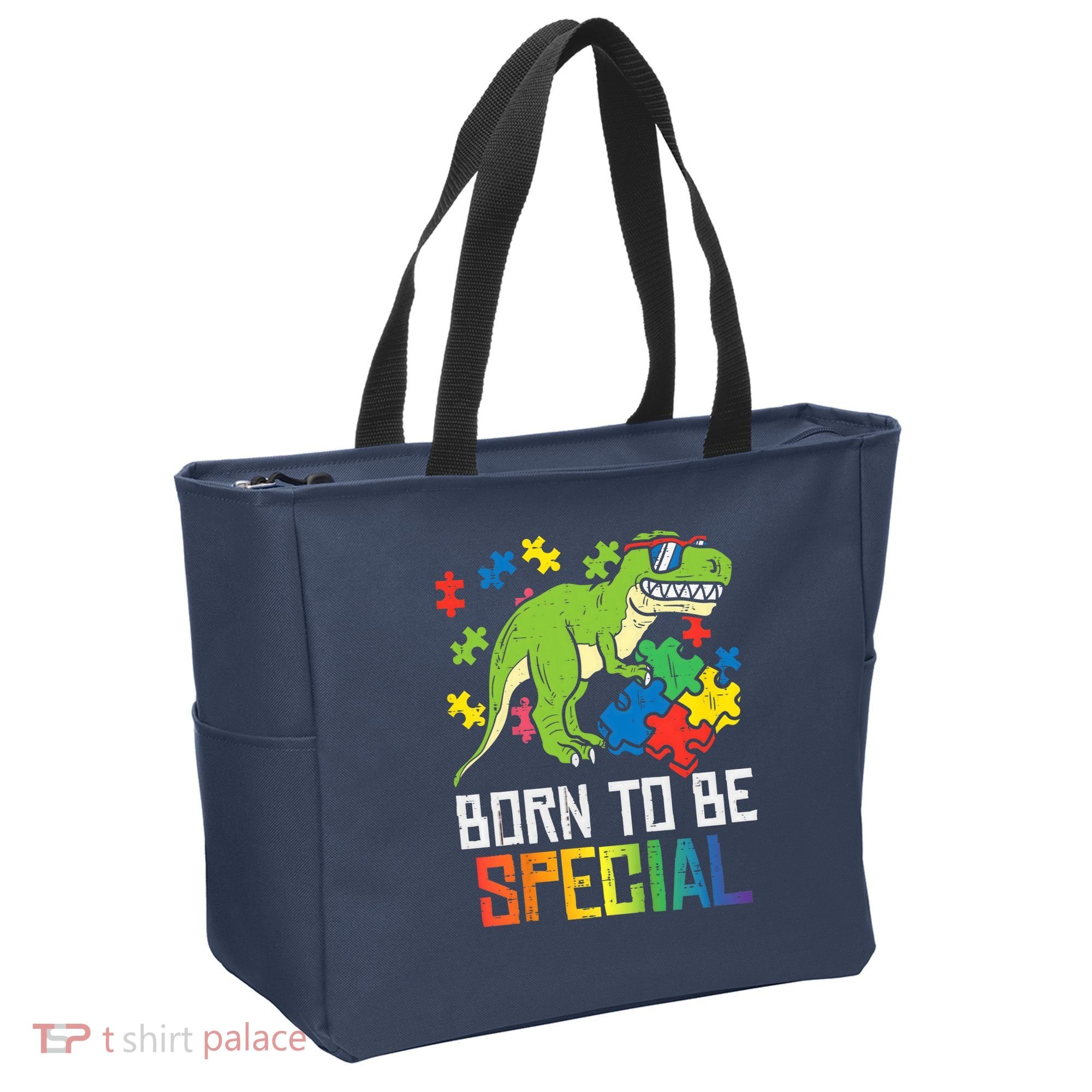 Born Special Trex Puzzle Dino Boy Autism Awareness Tote Bag