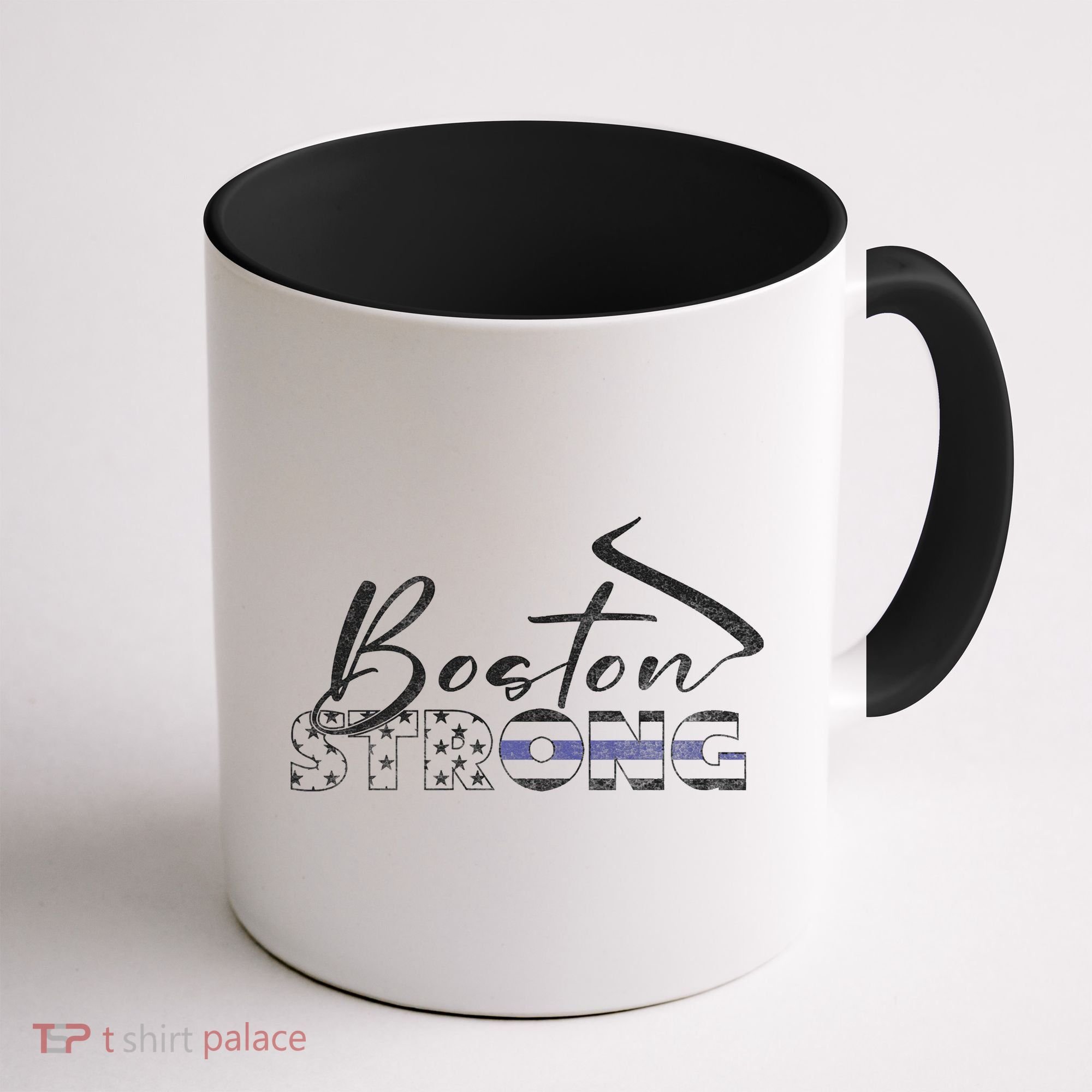 Boston Strong Thin Blue Line US Flag Premium Coffee Mug