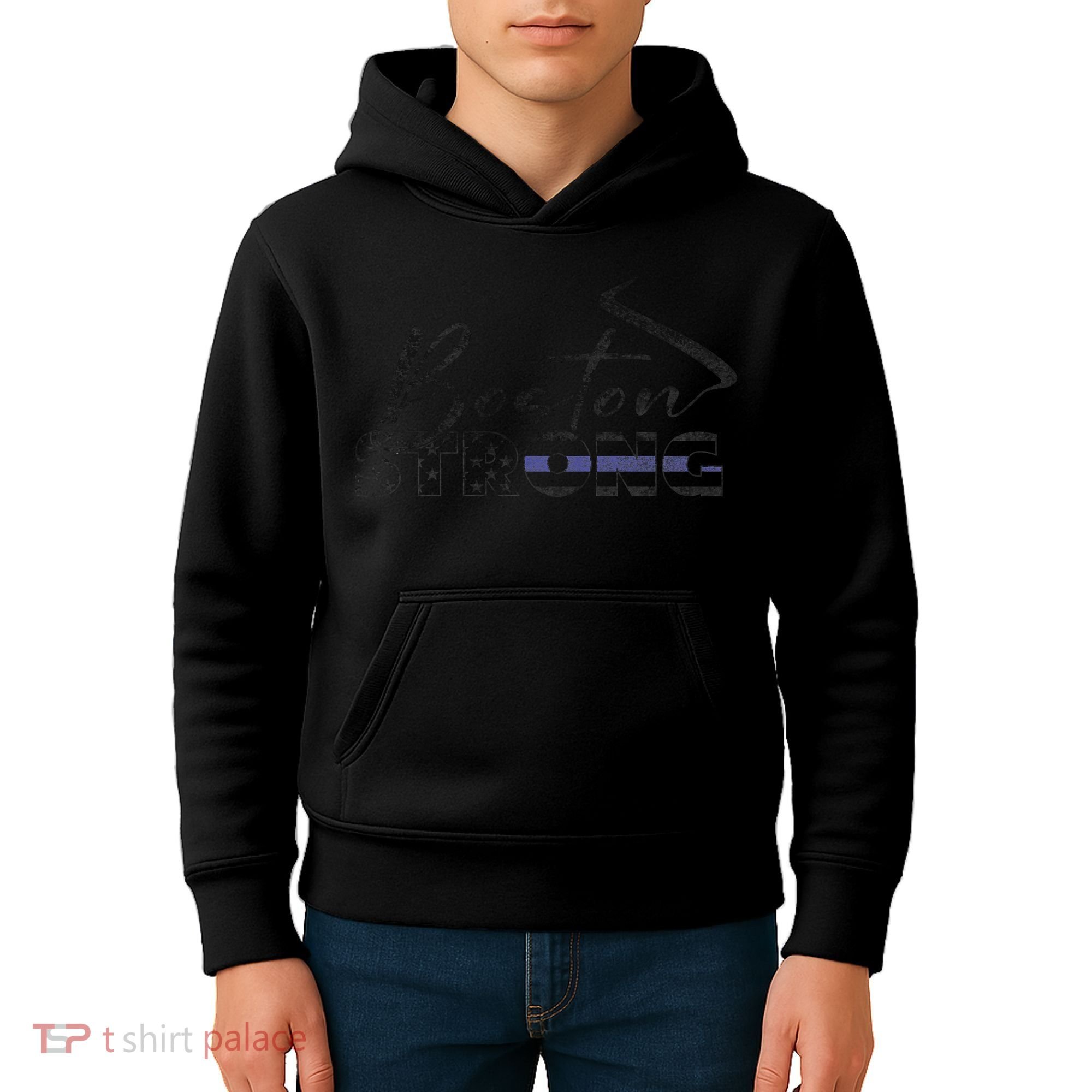Boston Strong Thin Blue Line US Flag Premium Kids Hoodie