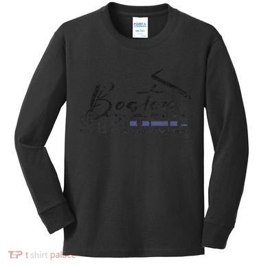 Boston Strong Thin Blue Line US Flag Premium Kids Long Sleeve Shirt