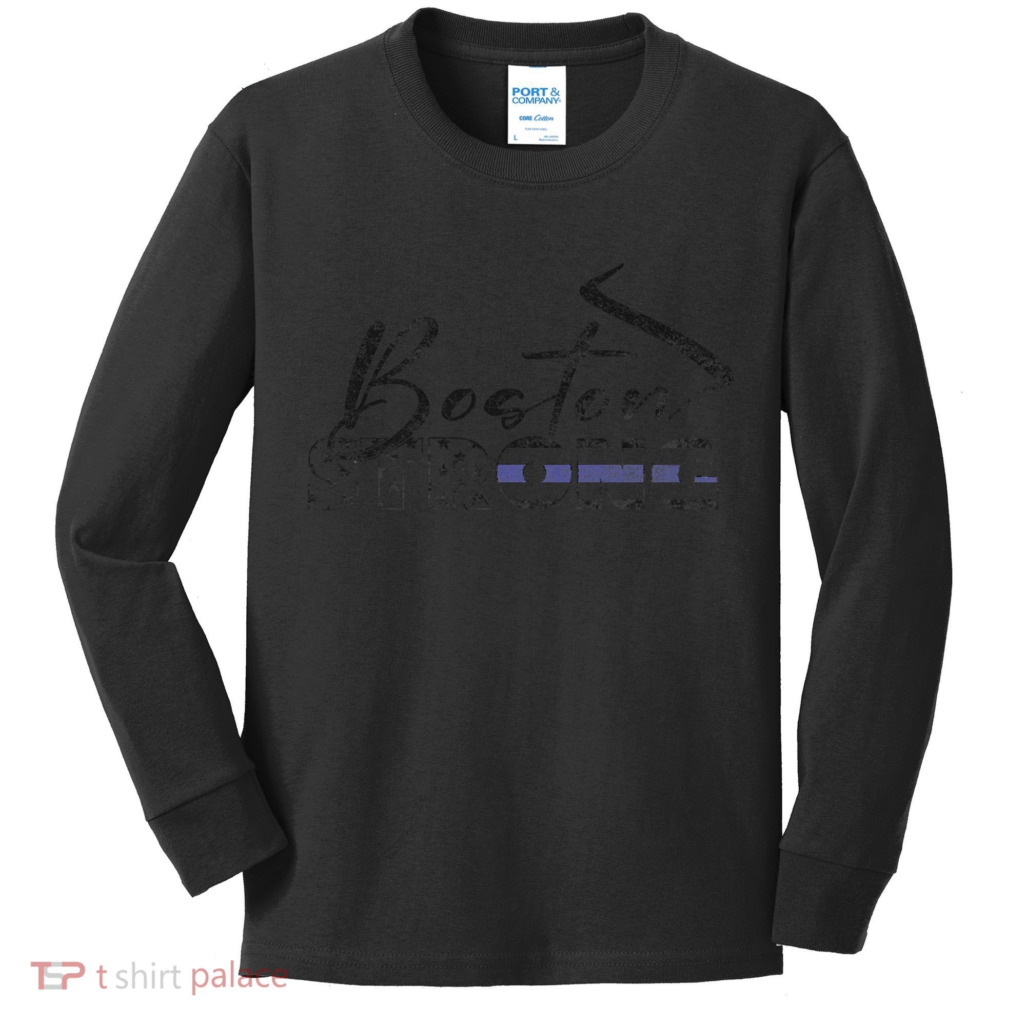 Boston Strong Thin Blue Line US Flag Premium Kids Long Sleeve Shirt