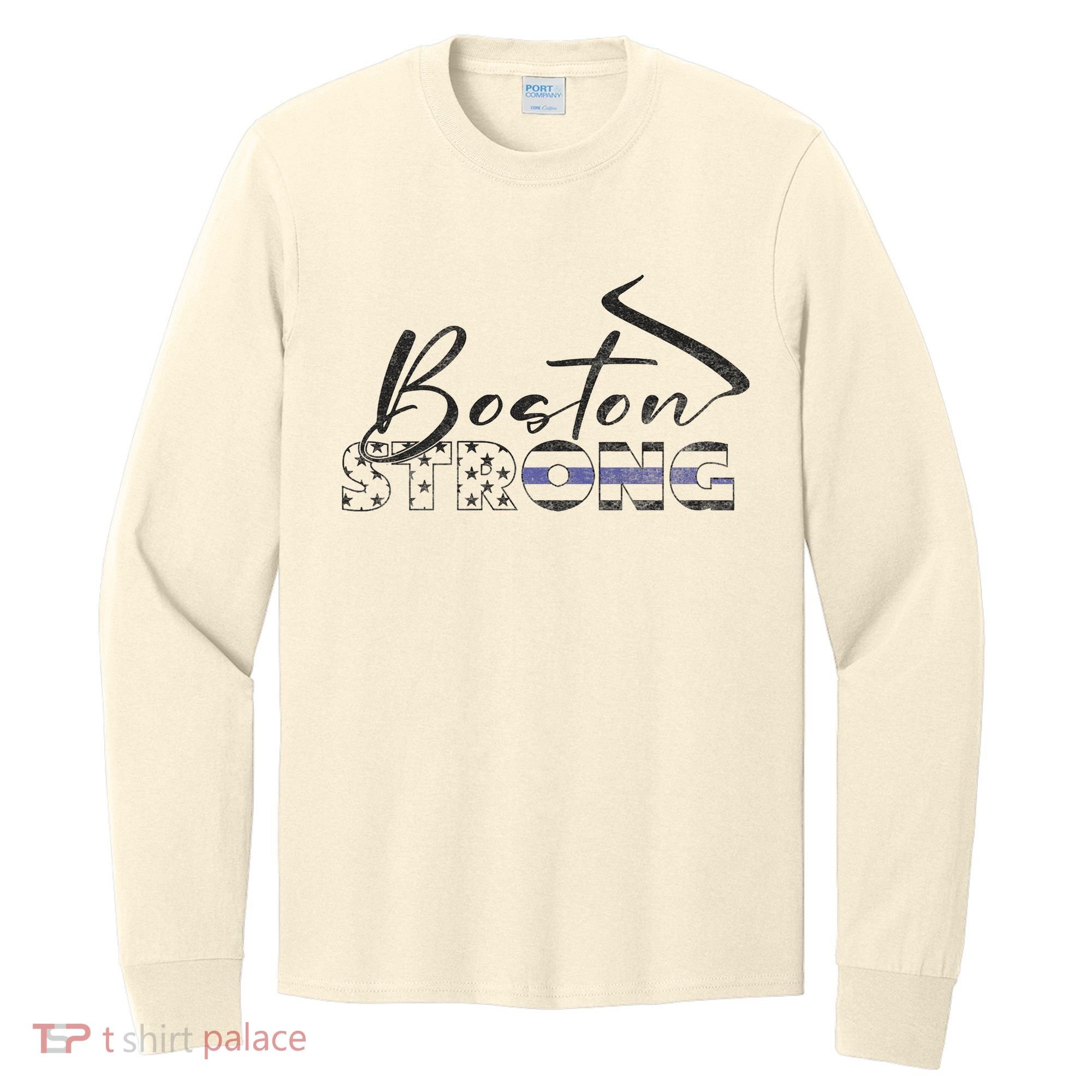 Boston Strong Thin Blue Line US Flag Premium Long Sleeve Shirt