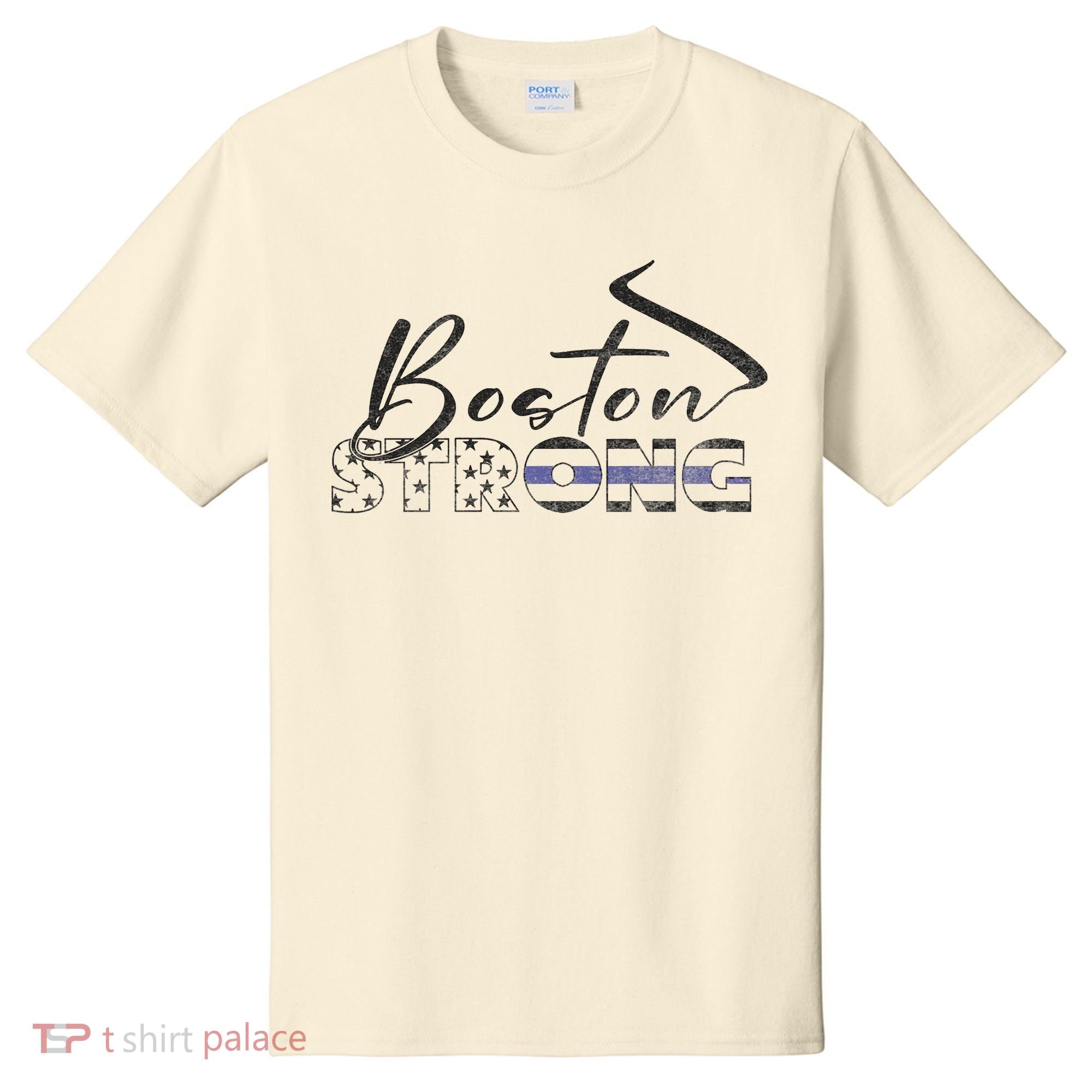 Boston Strong Thin Blue Line US Flag Premium T-Shirt