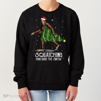 Bigfoot Squatching Through The Snow Christmas Tree Sasquatch Women's Sweatshirt