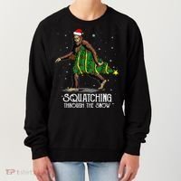 Bigfoot Squatching Through The Snow Christmas Tree Sasquatch Women's Sweatshirt thumb 0