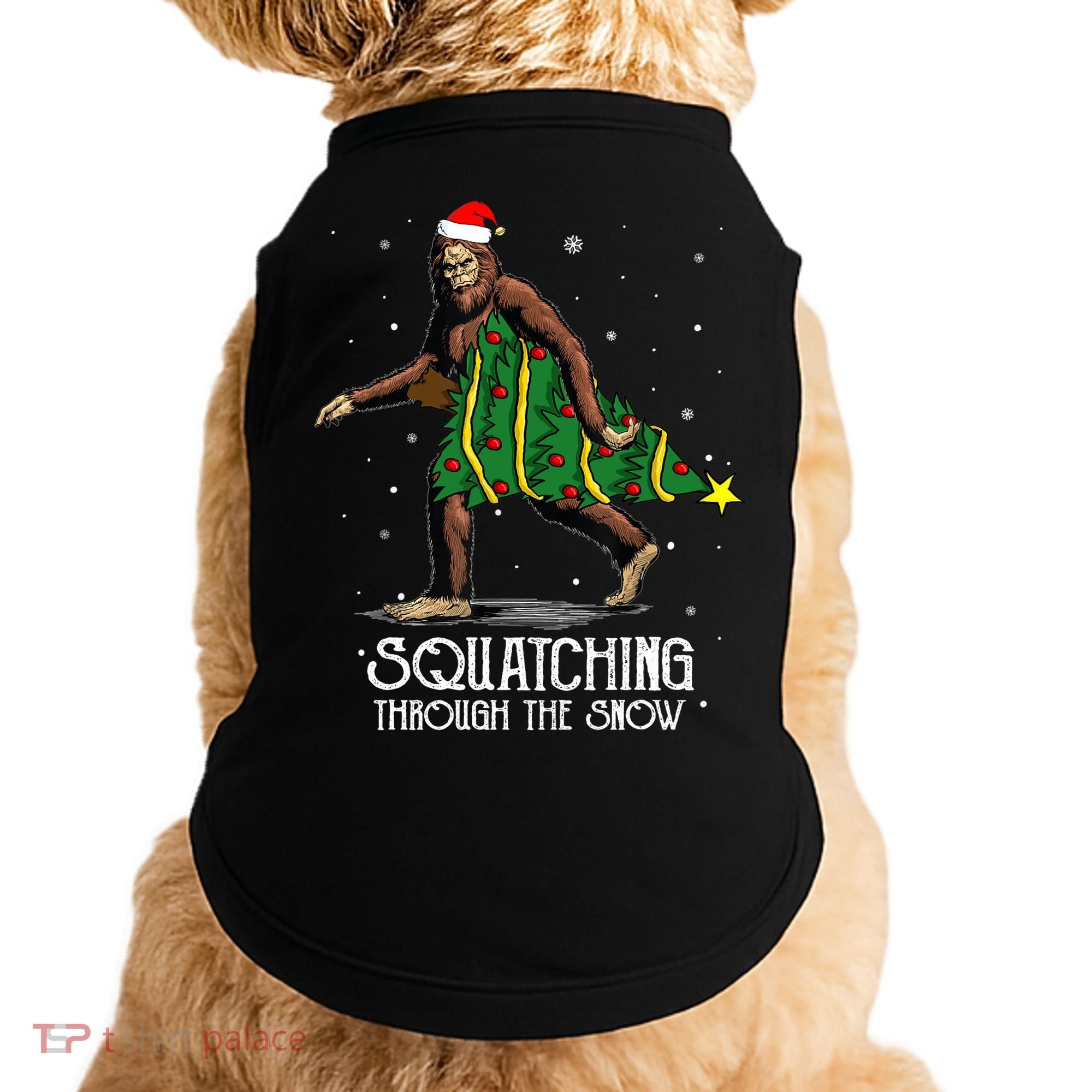 Bigfoot Squatching Through The Snow Christmas Tree Sasquatch Doggie Tank