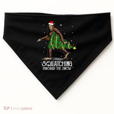 Bigfoot Squatching Through The Snow Christmas Tree Sasquatch USA-Made Doggie Bandana