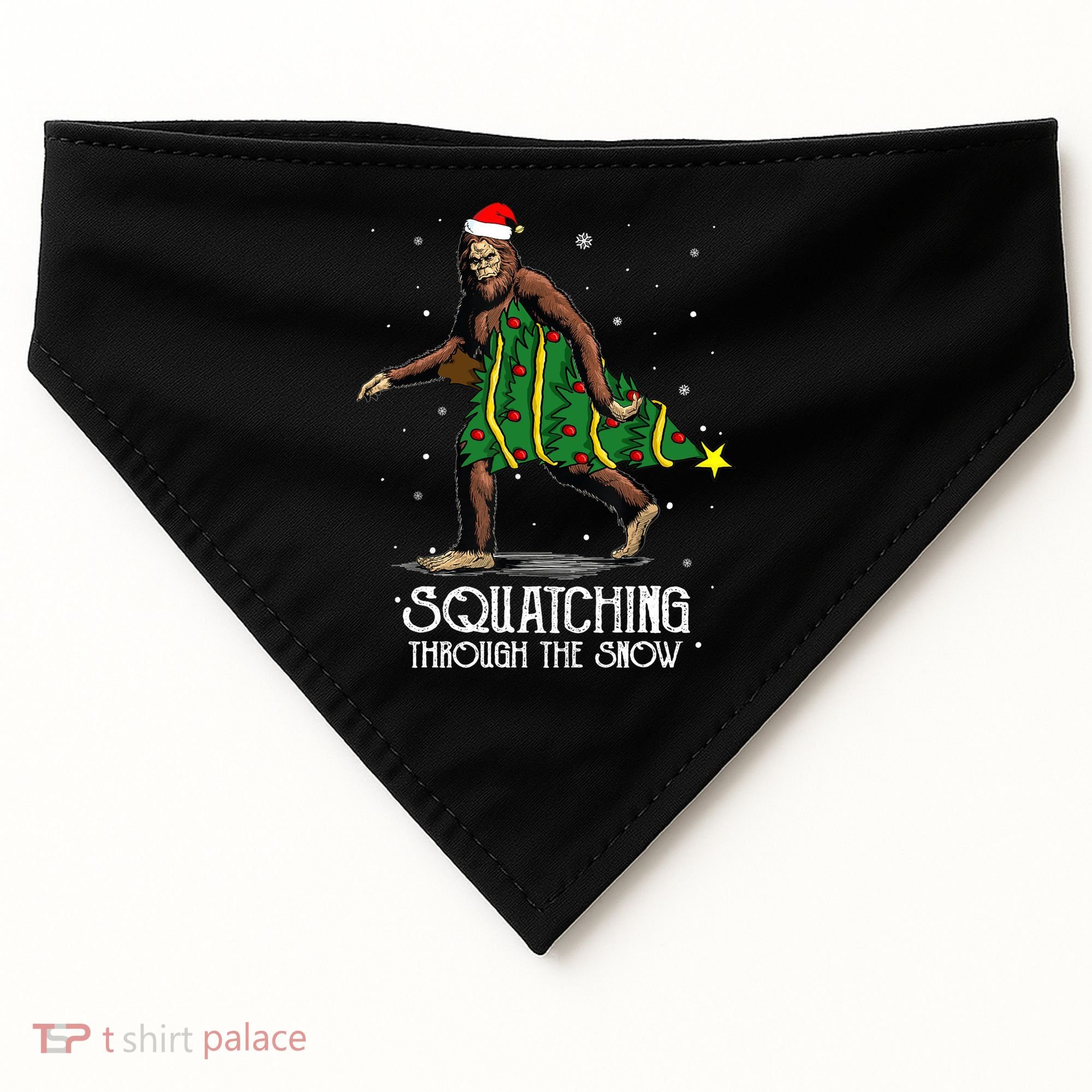 Bigfoot Squatching Through The Snow Christmas Tree Sasquatch USA-Made Doggie Bandana