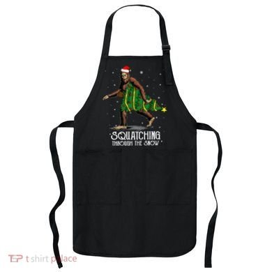 Bigfoot Squatching Through The Snow Christmas Tree Sasquatch Apron